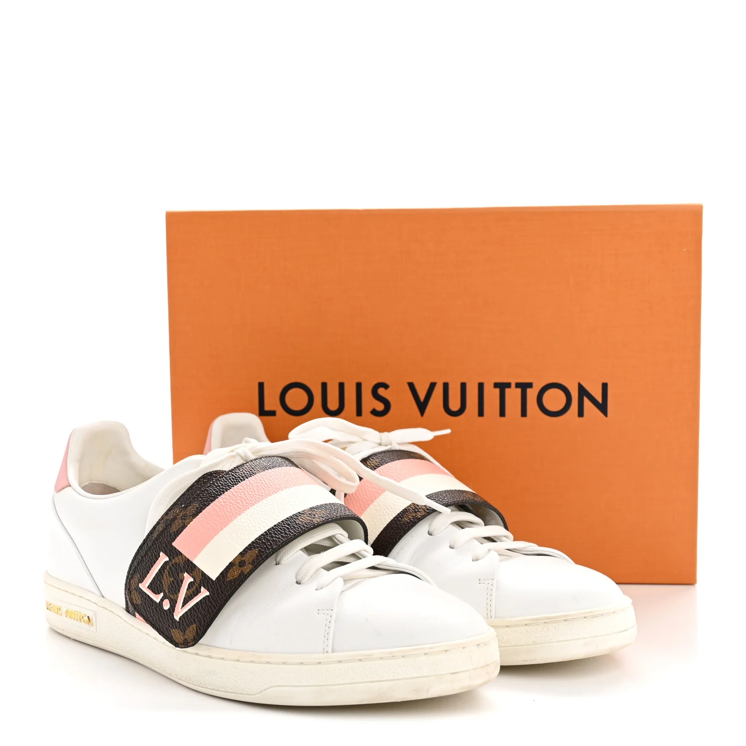 Calfskin Monogram Striped Frontrow Sneakers 38.5 White - Image 11