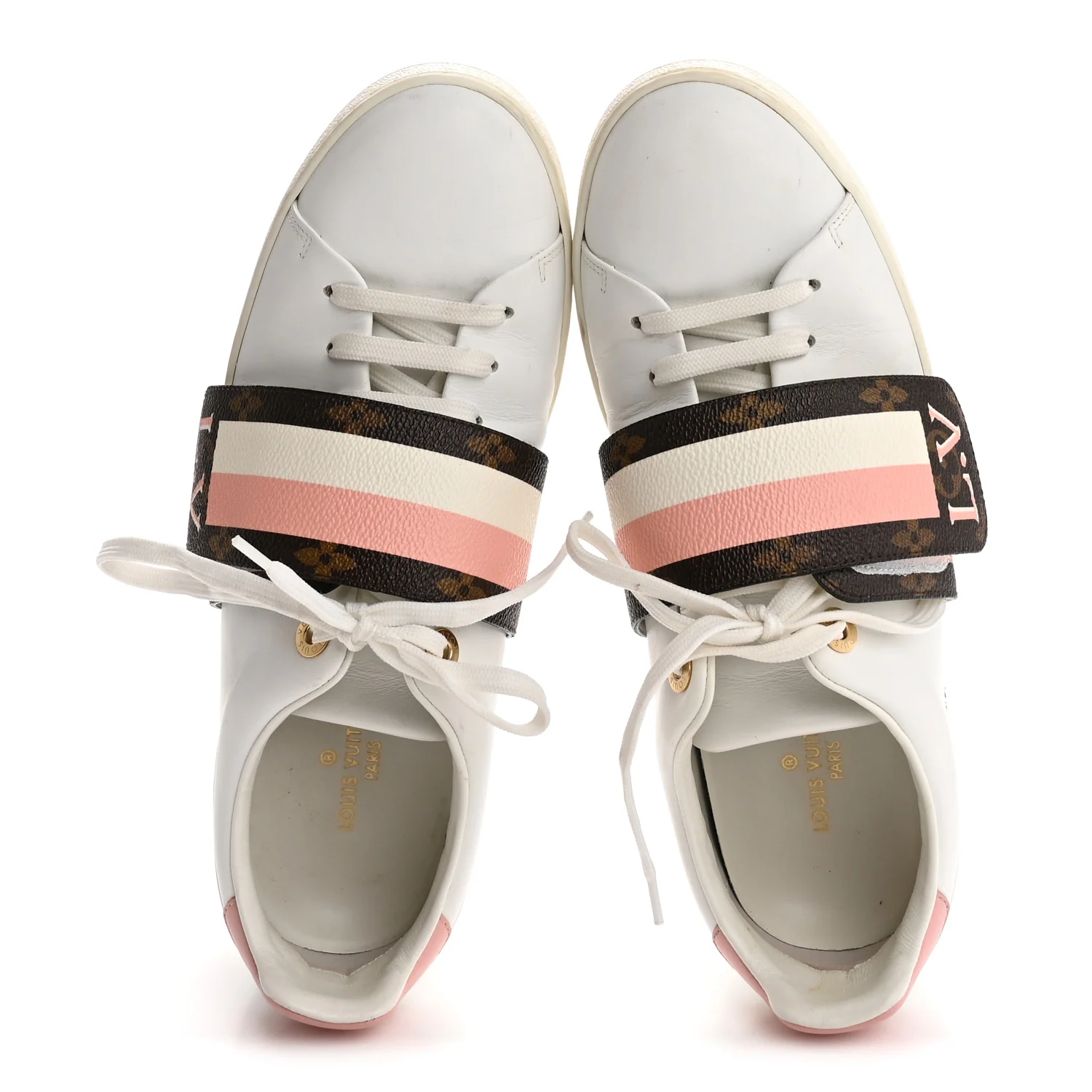 Calfskin Monogram Striped Frontrow Sneakers 38.5 White - Image 2