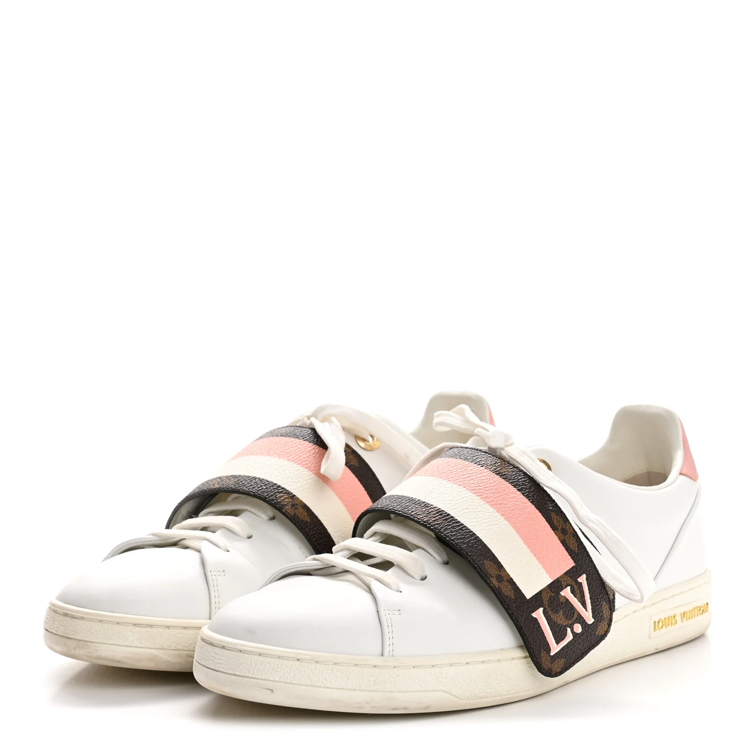 Calfskin Monogram Striped Frontrow Sneakers 38.5 White - Image 4