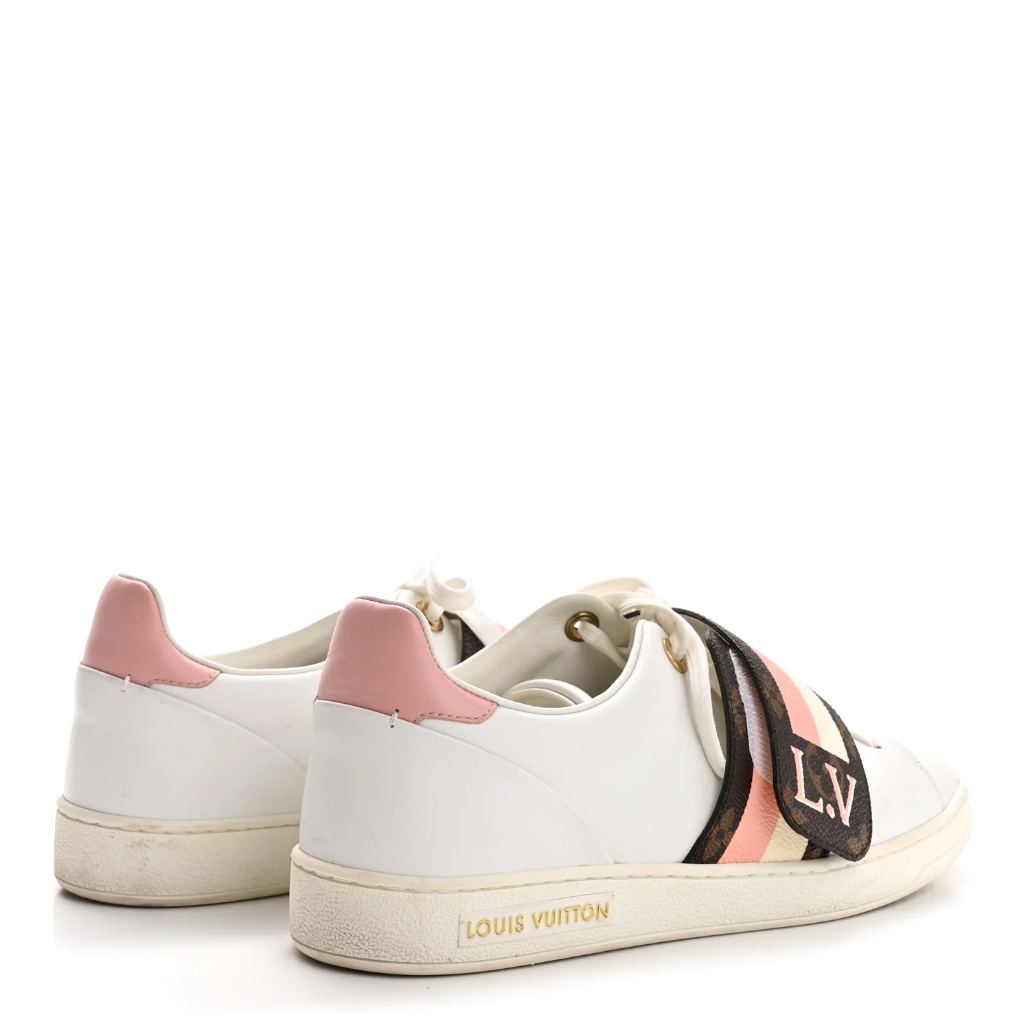 Calfskin Monogram Striped Frontrow Sneakers 38.5 White - Image 5