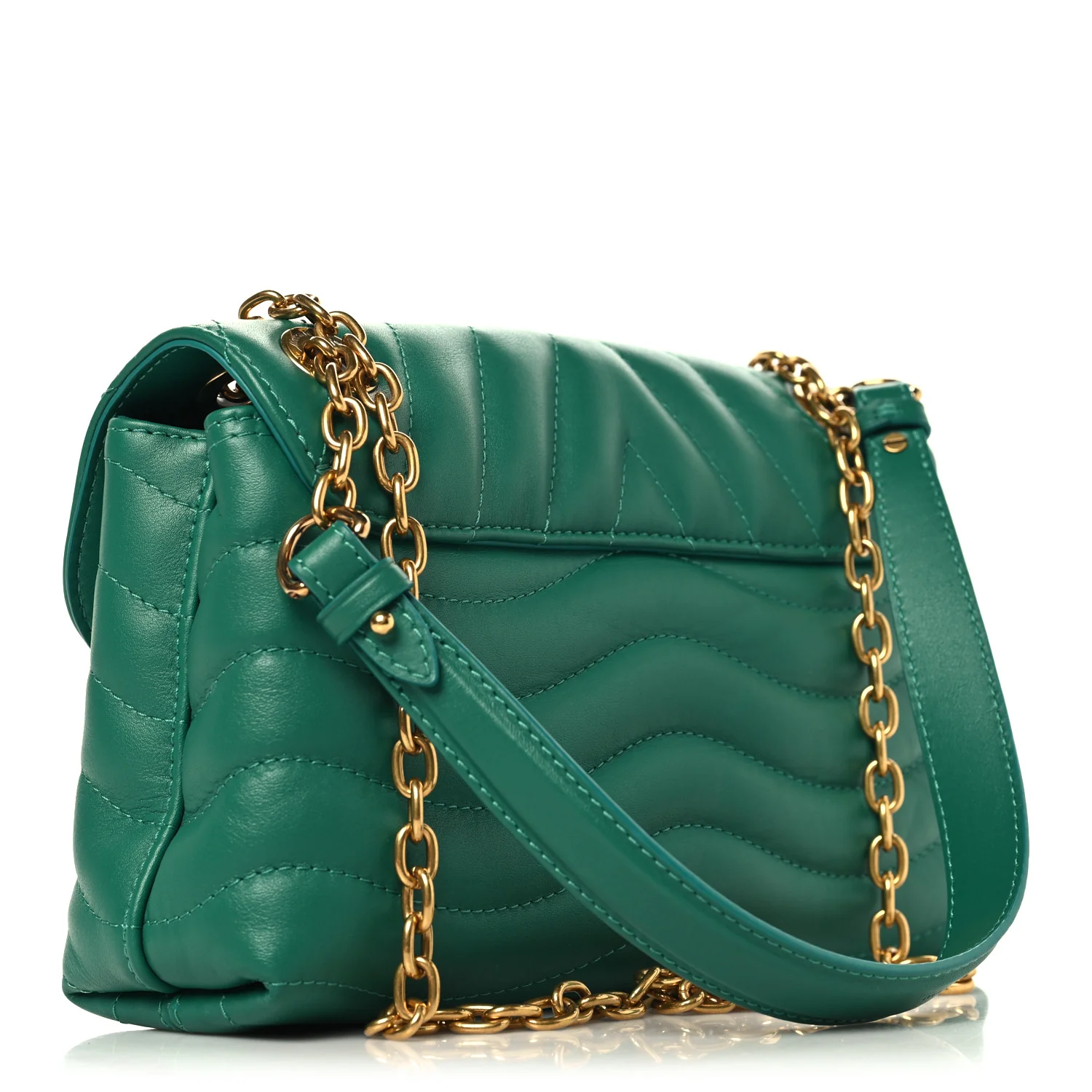 Calfskin New Wave Chain Bag MM NM  Emerald - Image 3