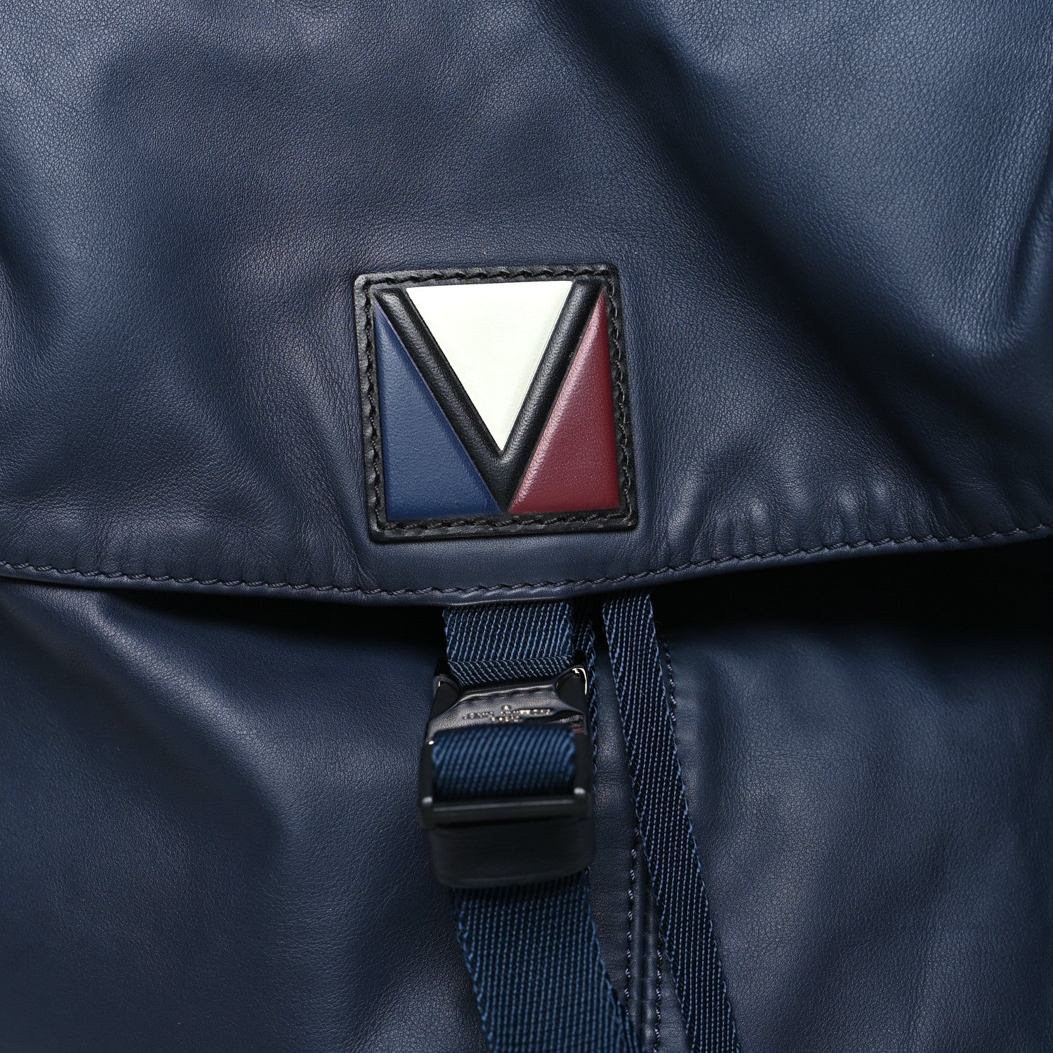 Calfskin Nylon V Line Pulse Backpack Navy - Image 7