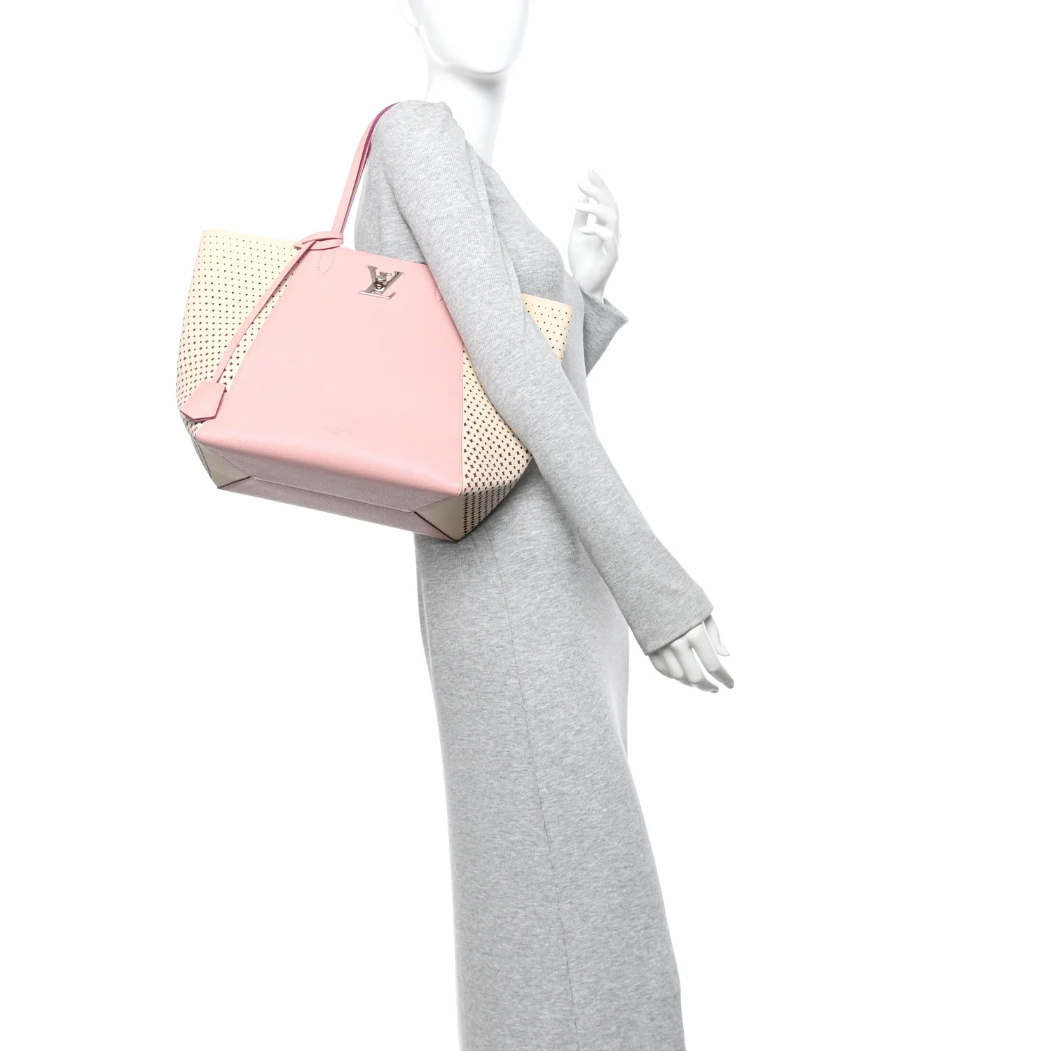 Calfskin Perforated Lockme Cabas Rose Poudre Creme - Image 2
