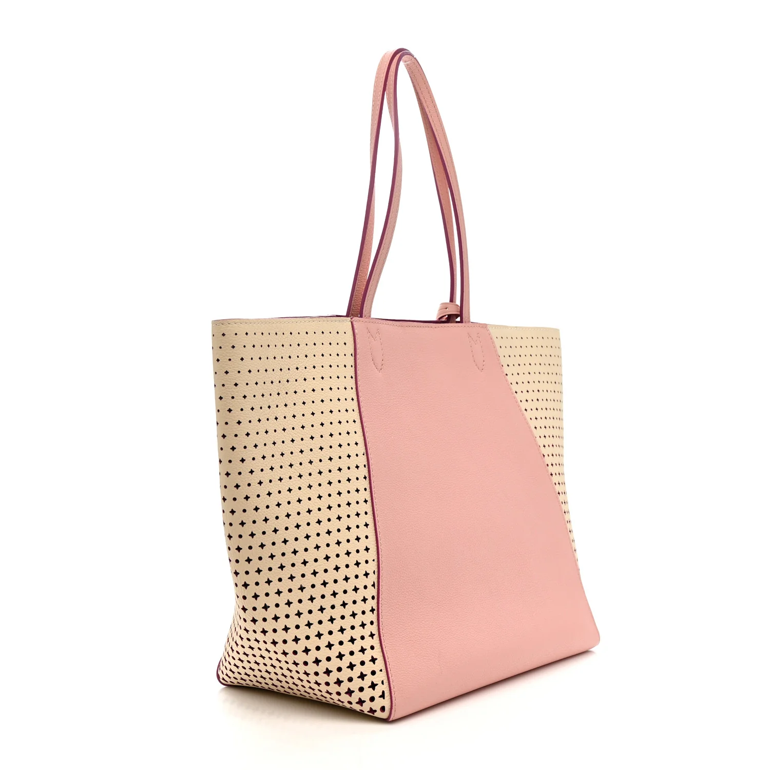 Calfskin Perforated Lockme Cabas Rose Poudre Creme - Image 3