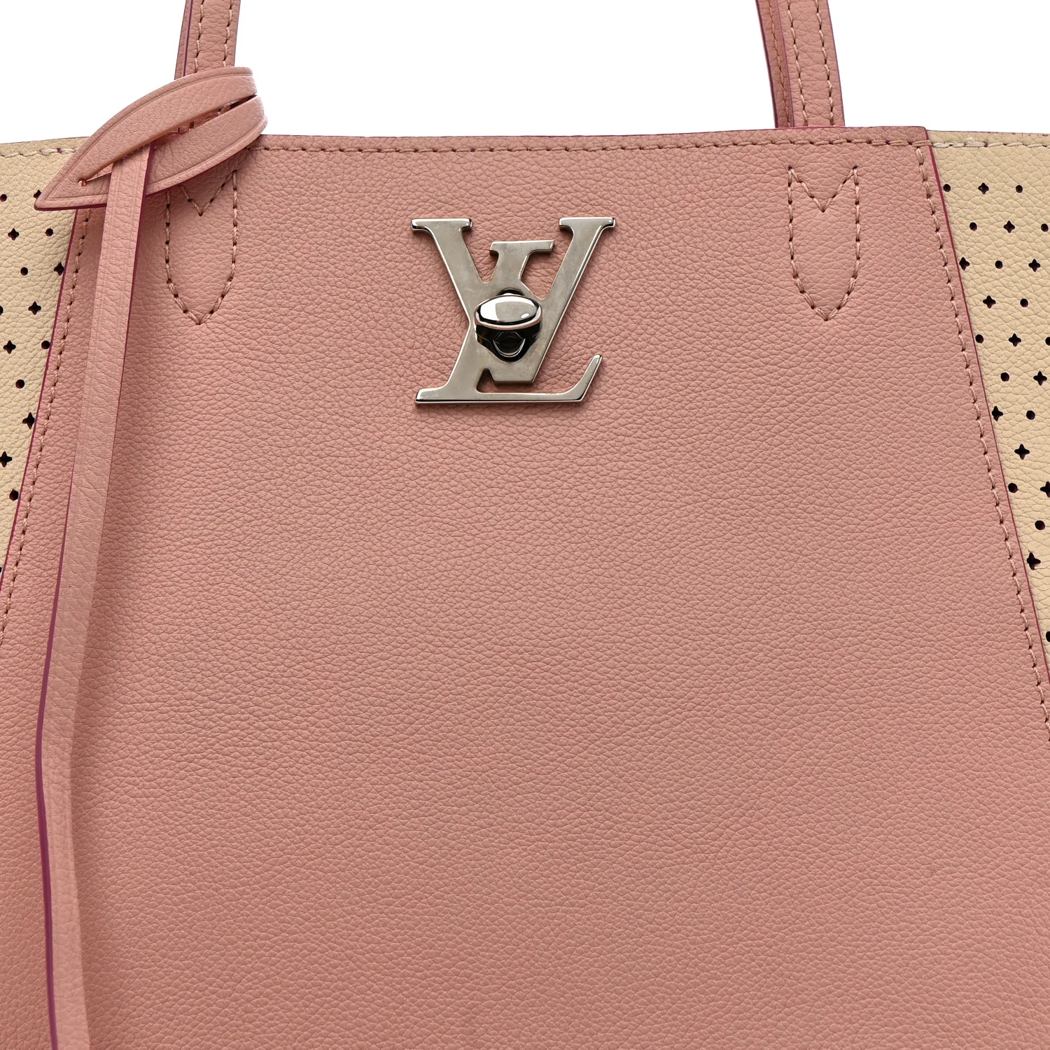 Calfskin Perforated Lockme Cabas Rose Poudre Creme - Image 8