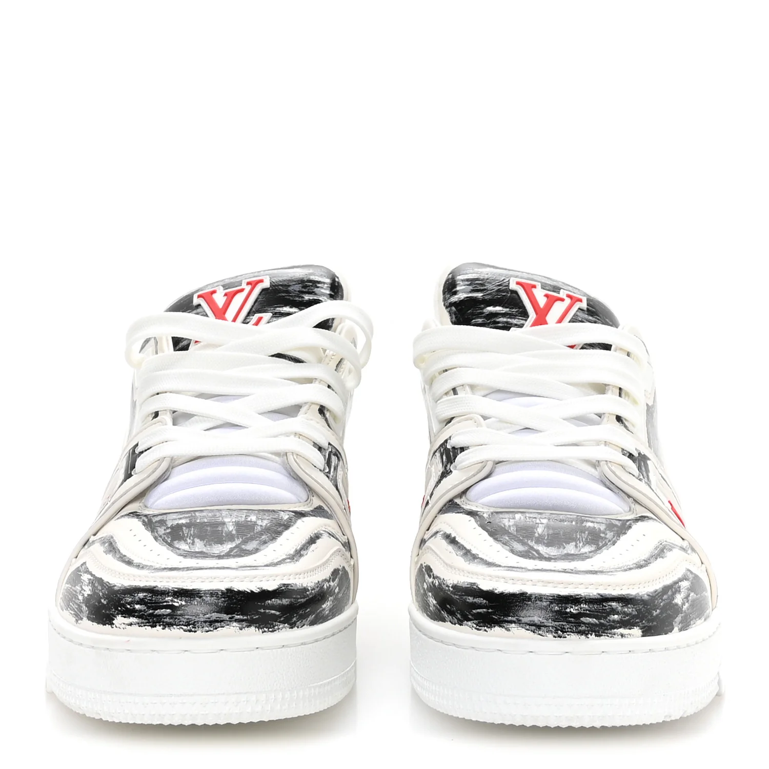 Calfskin Printed Mens LV Trainer Sneakers 10 White Black - Image 3