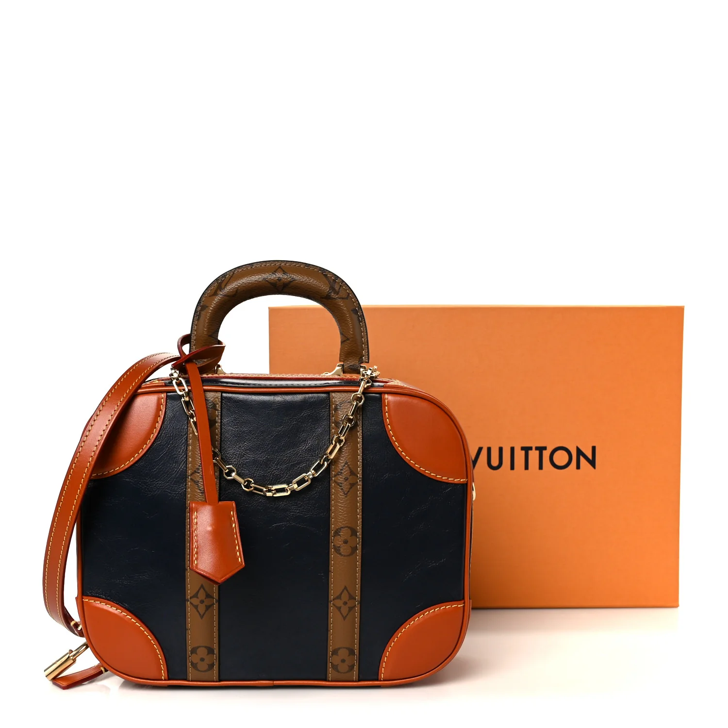 Calfskin Reverse Monogram Valisette PM Navy Caramel - Image 11
