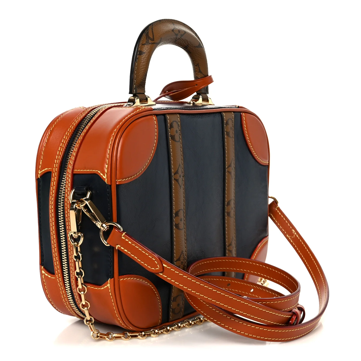 Calfskin Reverse Monogram Valisette PM Navy Caramel - Image 3