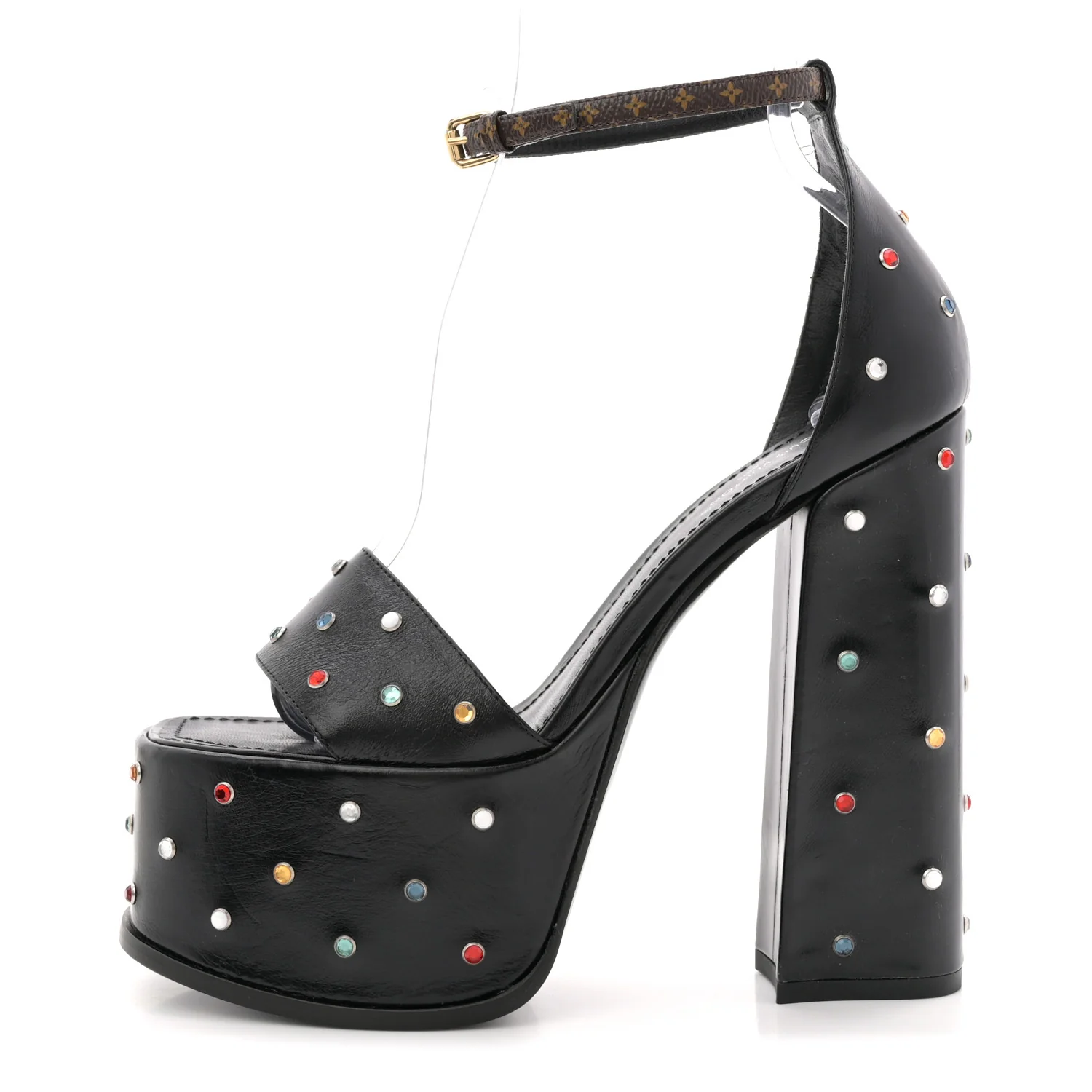 Calfskin Studded Fame Platform Sandals 37 Black