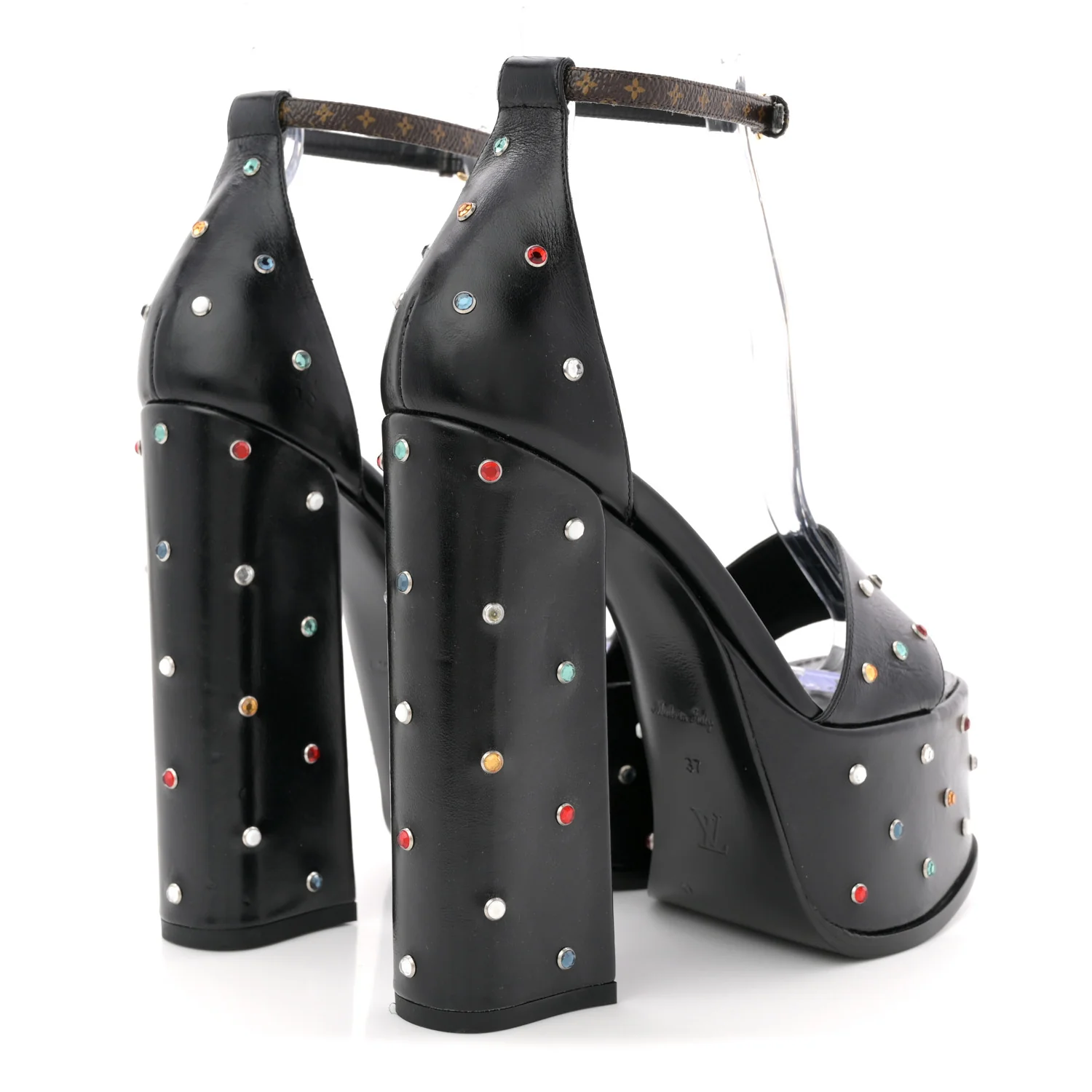 Calfskin Studded Fame Platform Sandals 37 Black - Image 5