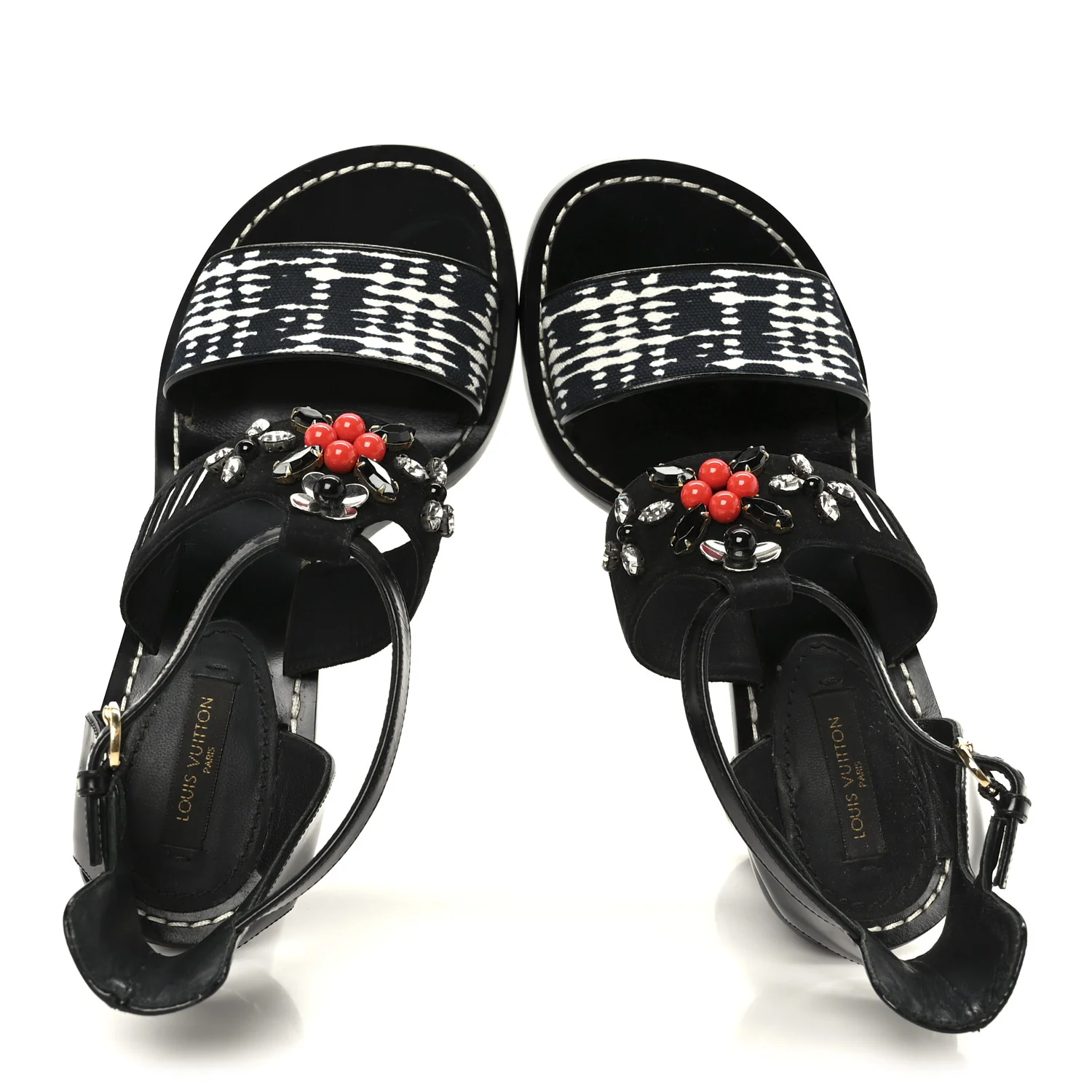 Calfskin Suede Frontpier Ankle Strap Sandals 37 Black - Image 2