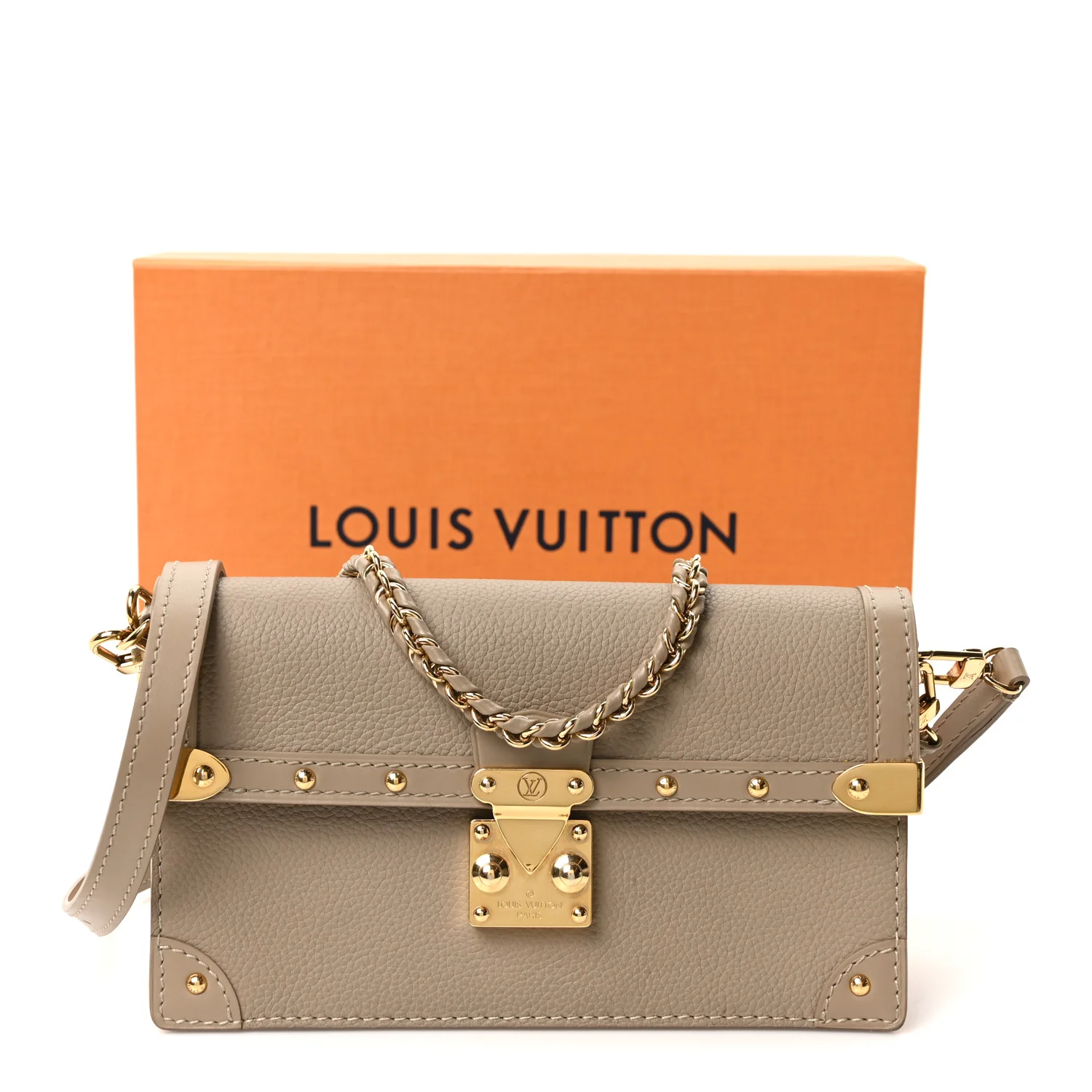 Calfskin Trunk Chain Wallet Taupe - Image 10