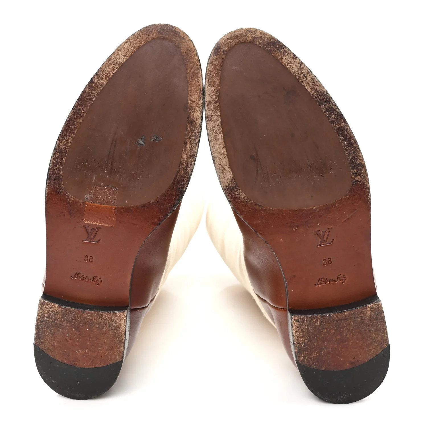Canvas Calfskin Heritage Flat High Boots 38 Beige Brown - Image 6