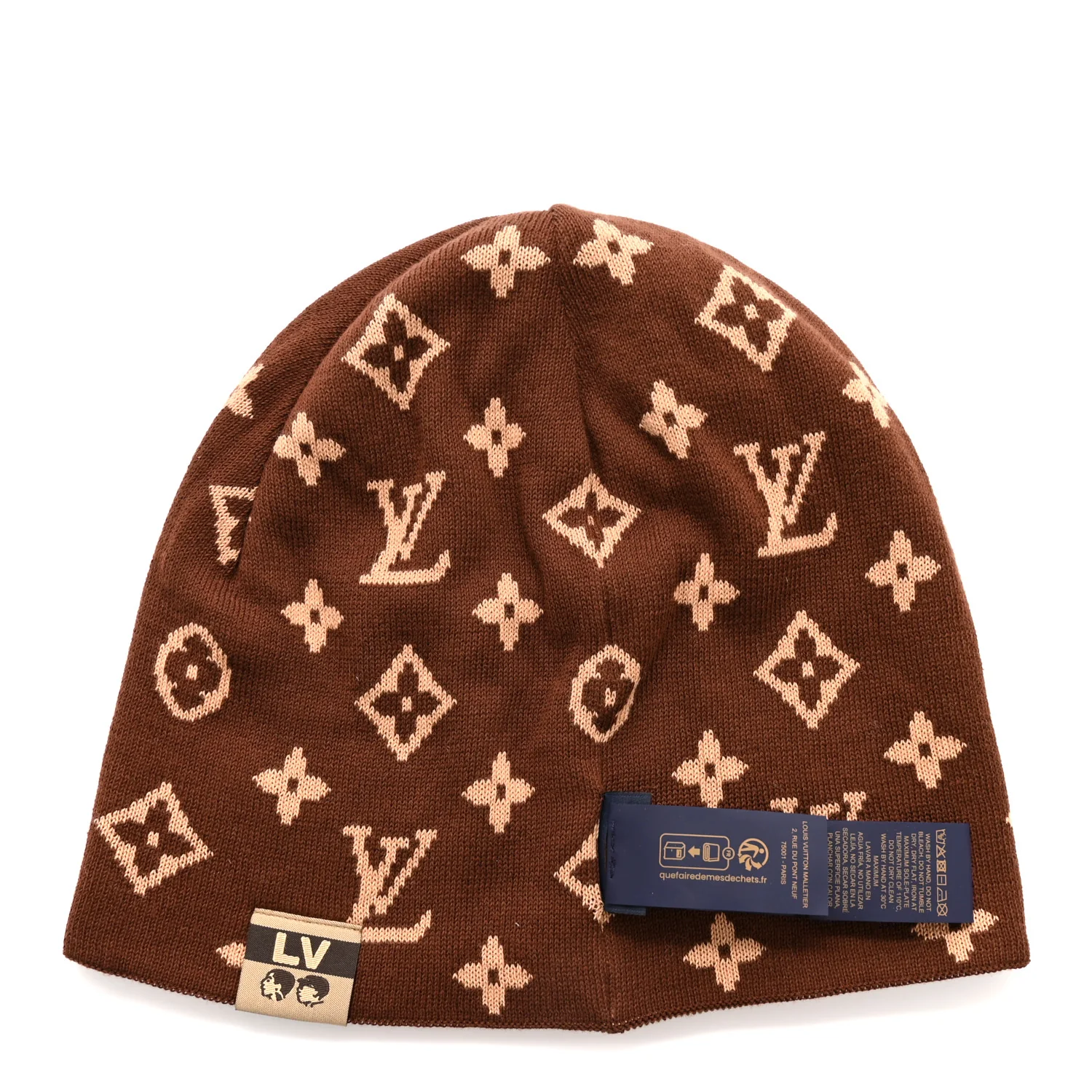 Cotton LV Fit Monogram Reversible Beanie Brown - Image 6