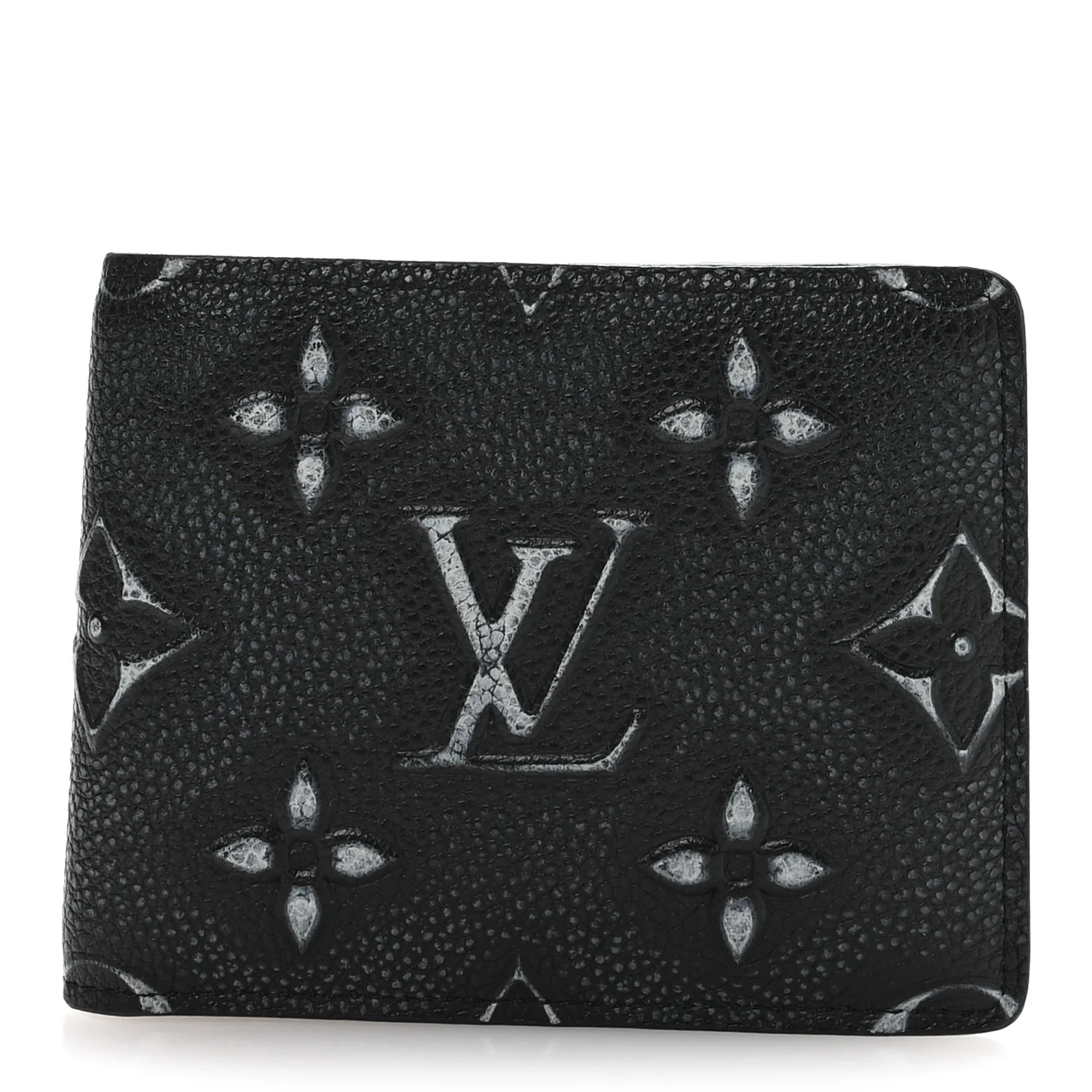 Cowhide Faded Monogram Slender Wallet Charcoal
