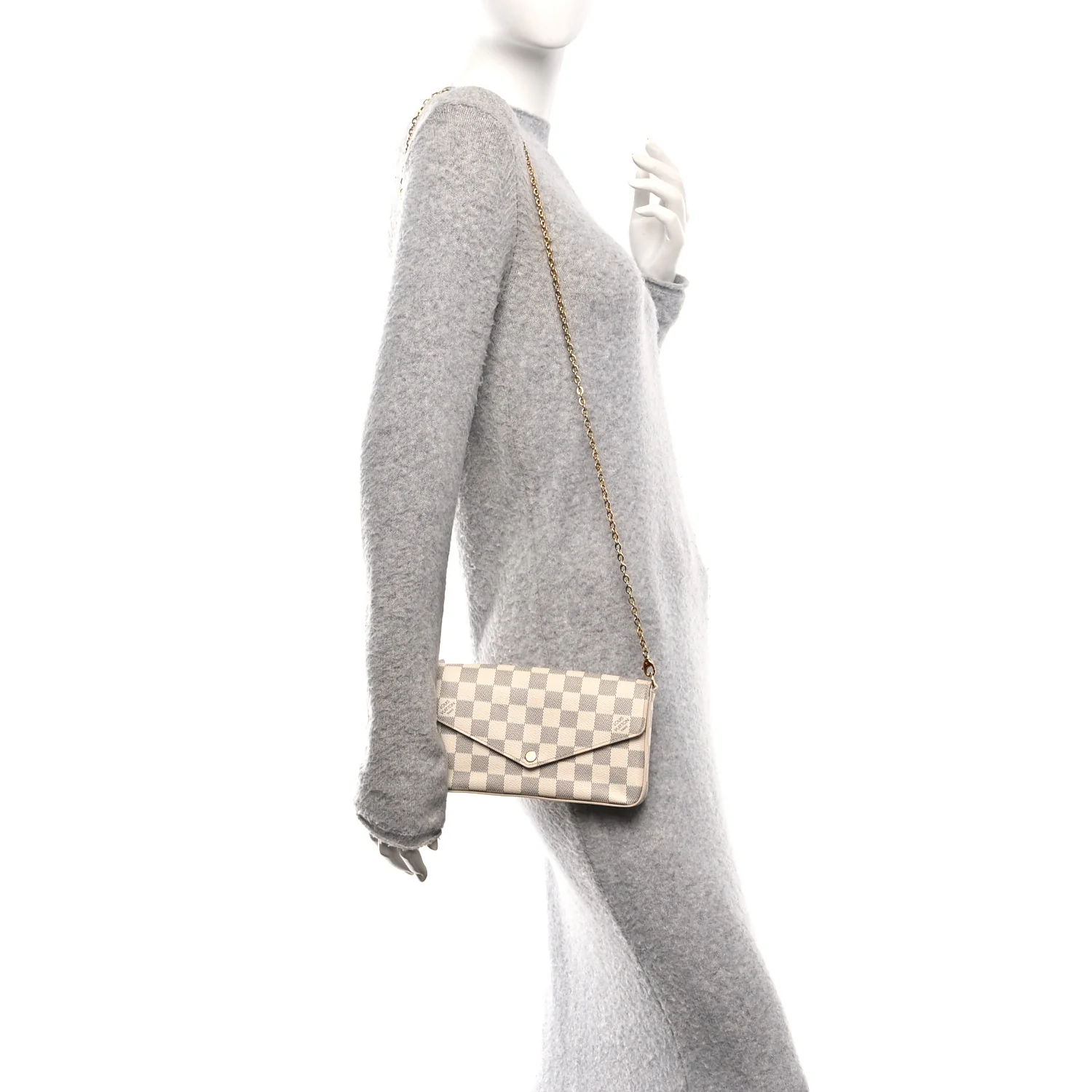 Damier Azur Pochette Felicie Chain Wallet Rose Ballerine - Image 2
