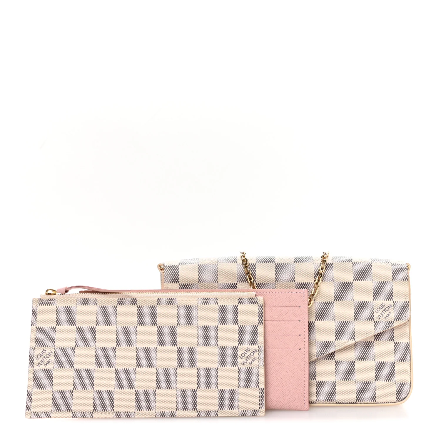 Damier Azur Pochette Felicie Chain Wallet Rose Ballerine - Image 3