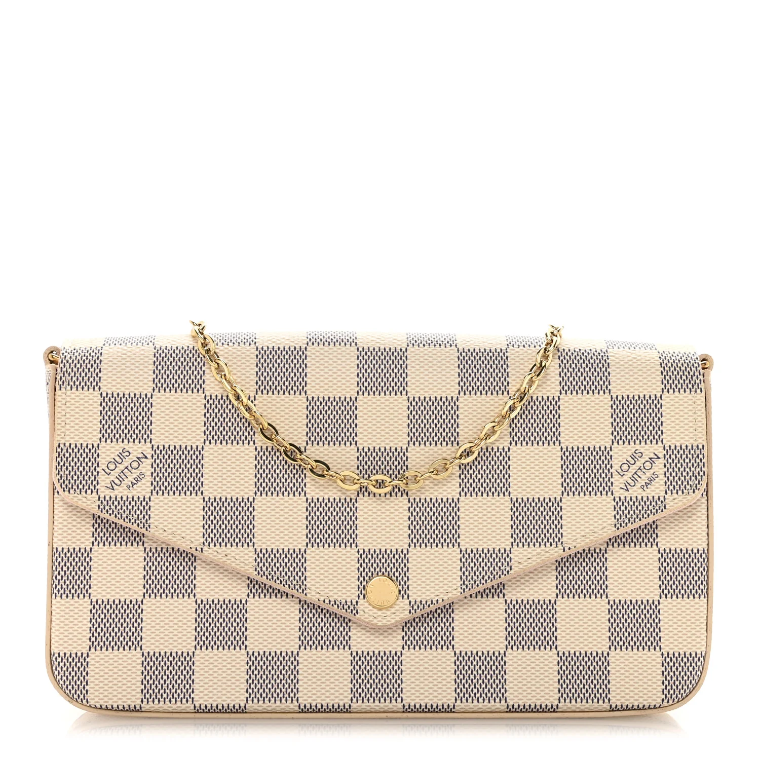 Damier Azur Pochette Felicie Chain Wallet Rose Ballerine