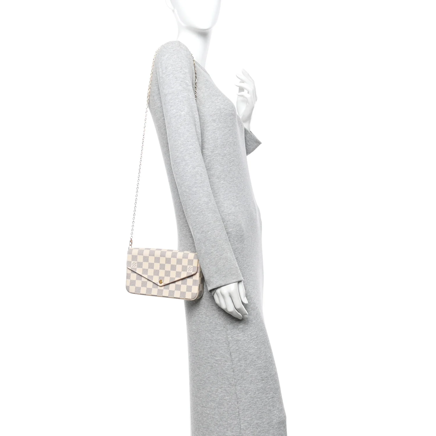 Damier Azur Pochette Felicie Chain Wallet Rose Ballerine - Image 2