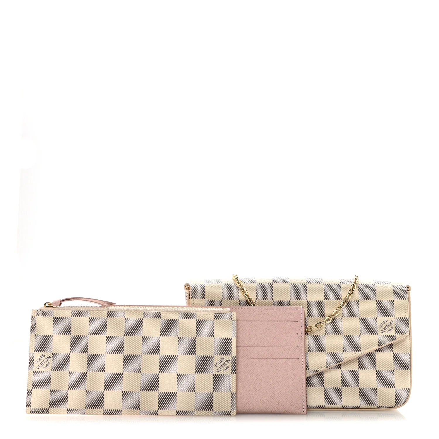 Damier Azur Pochette Felicie Chain Wallet Rose Ballerine - Image 3