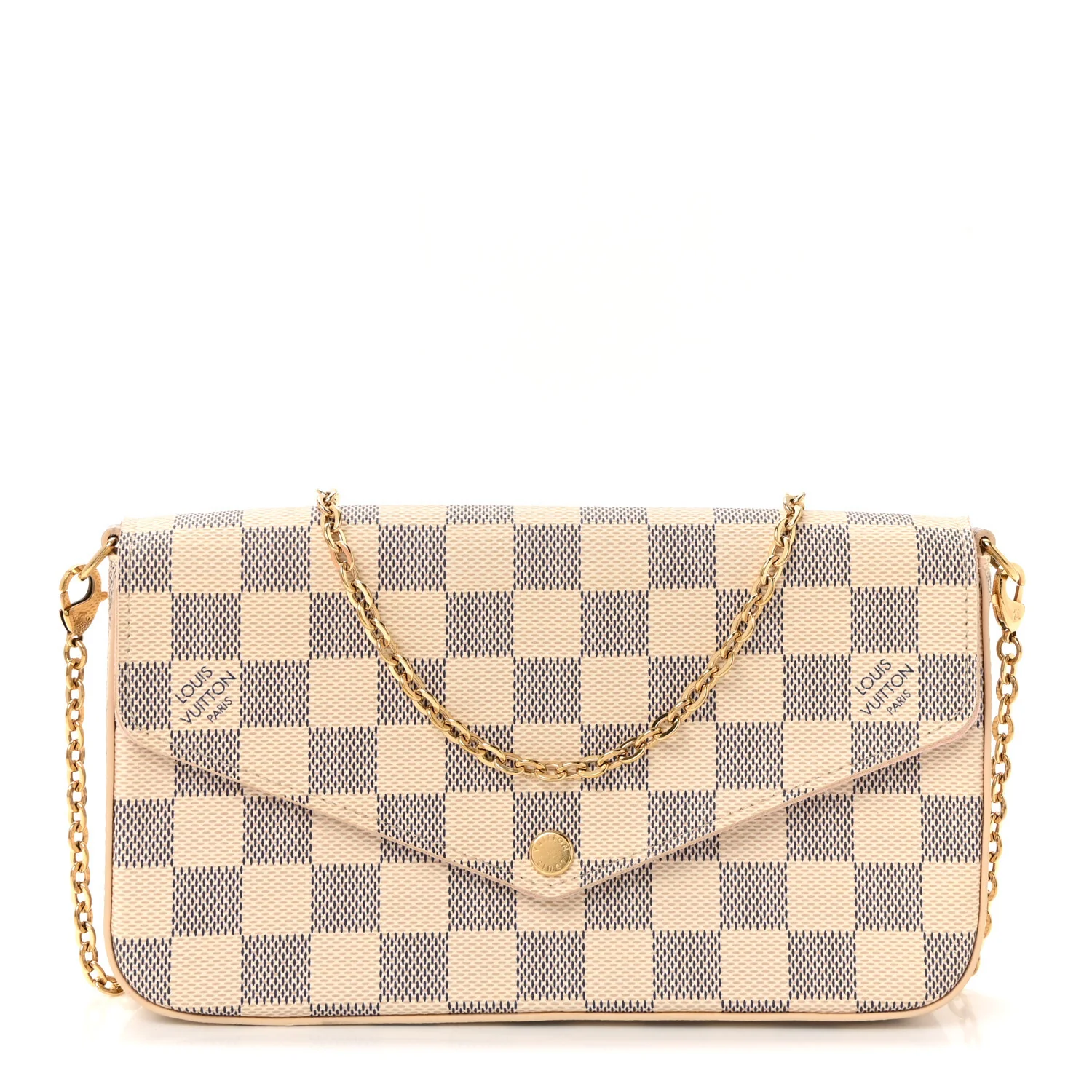 Damier Azur Pochette Felicie Chain Wallet Rose Ballerine