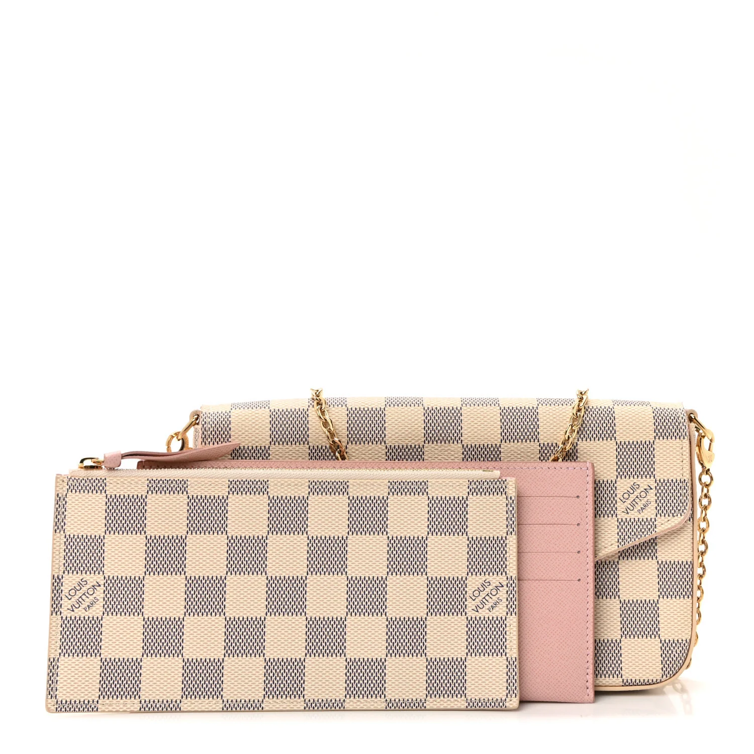 Damier Azur Pochette Felicie Chain Wallet Rose Ballerine - Image 3