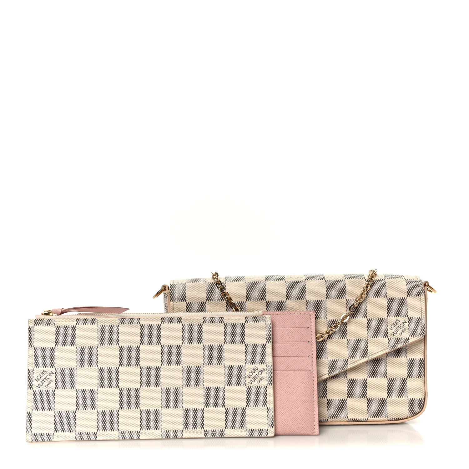 Damier Azur Pochette Felicie Chain Wallet Rose Ballerine - Image 3