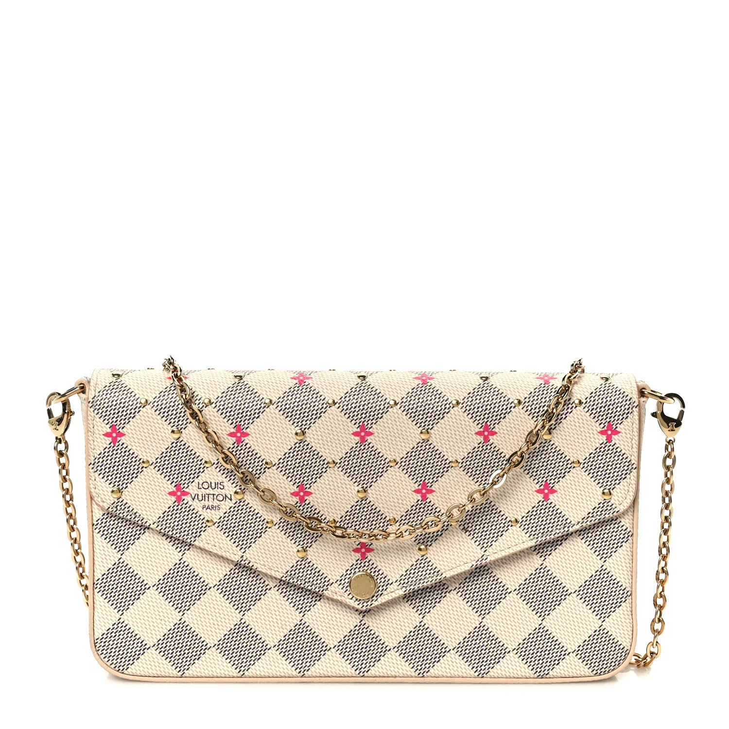 Damier Azur Studded Pochette Felicie Chain Wallet Fuchsia