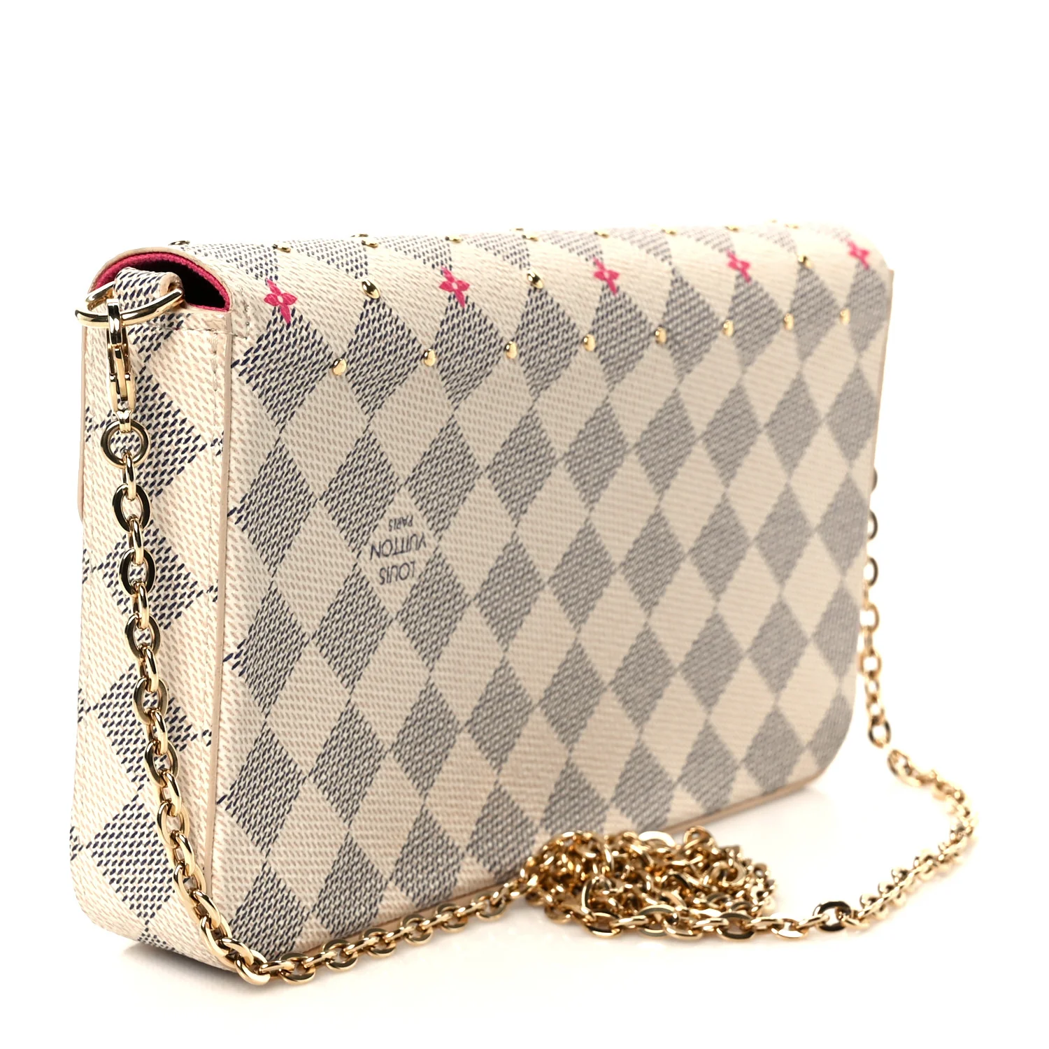 Damier Azur Studded Pochette Felicie Chain Wallet Fuchsia - Image 3