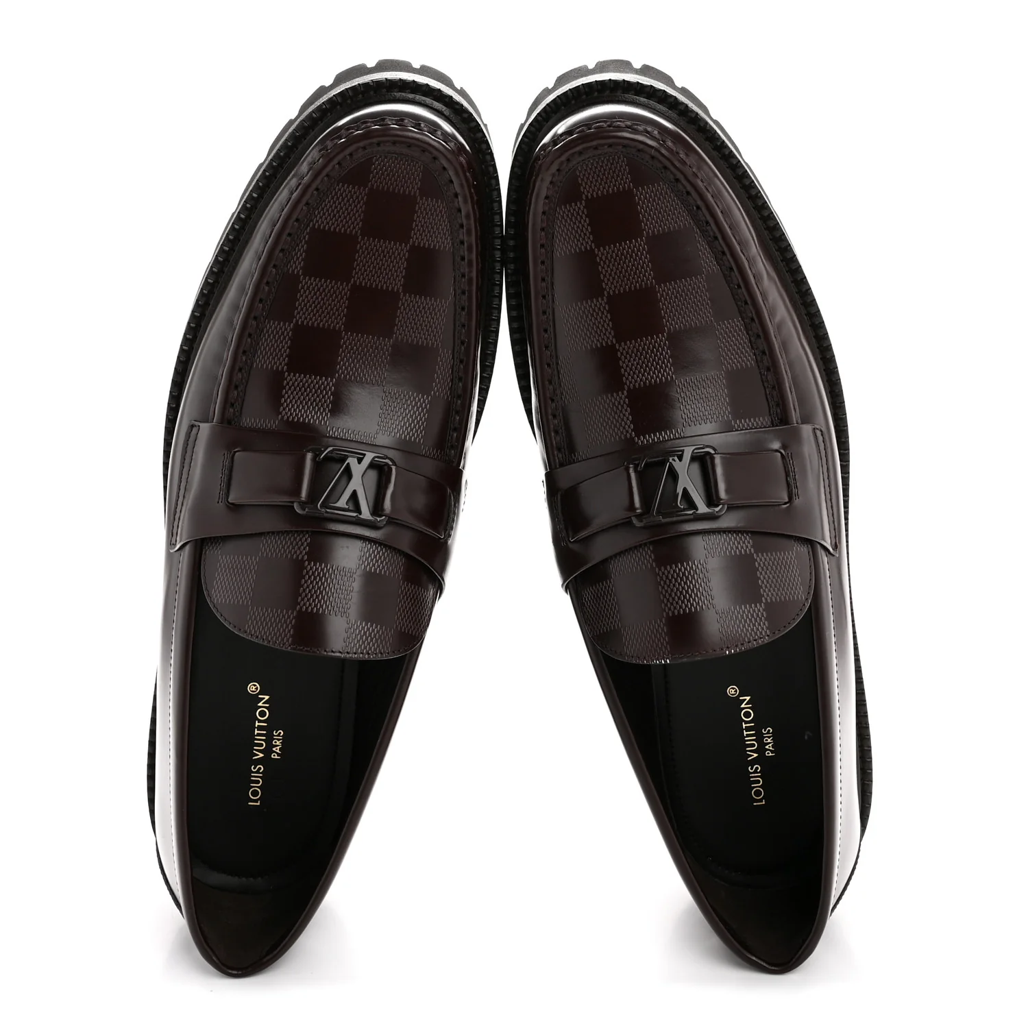 Damier Calfskin Embossed Mens Major Loafers 10 Brown - Image 2