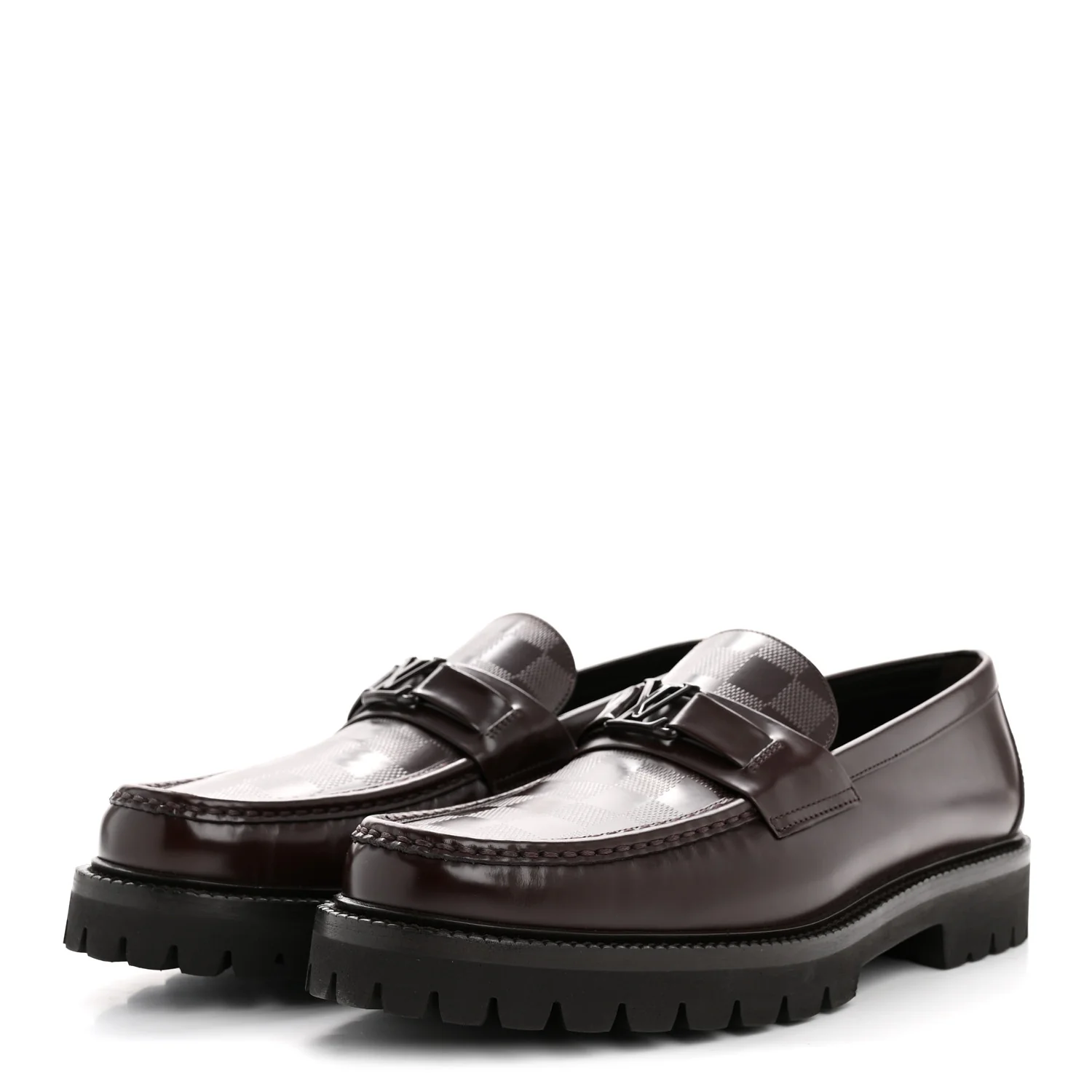 Damier Calfskin Embossed Mens Major Loafers 10 Brown - Image 4