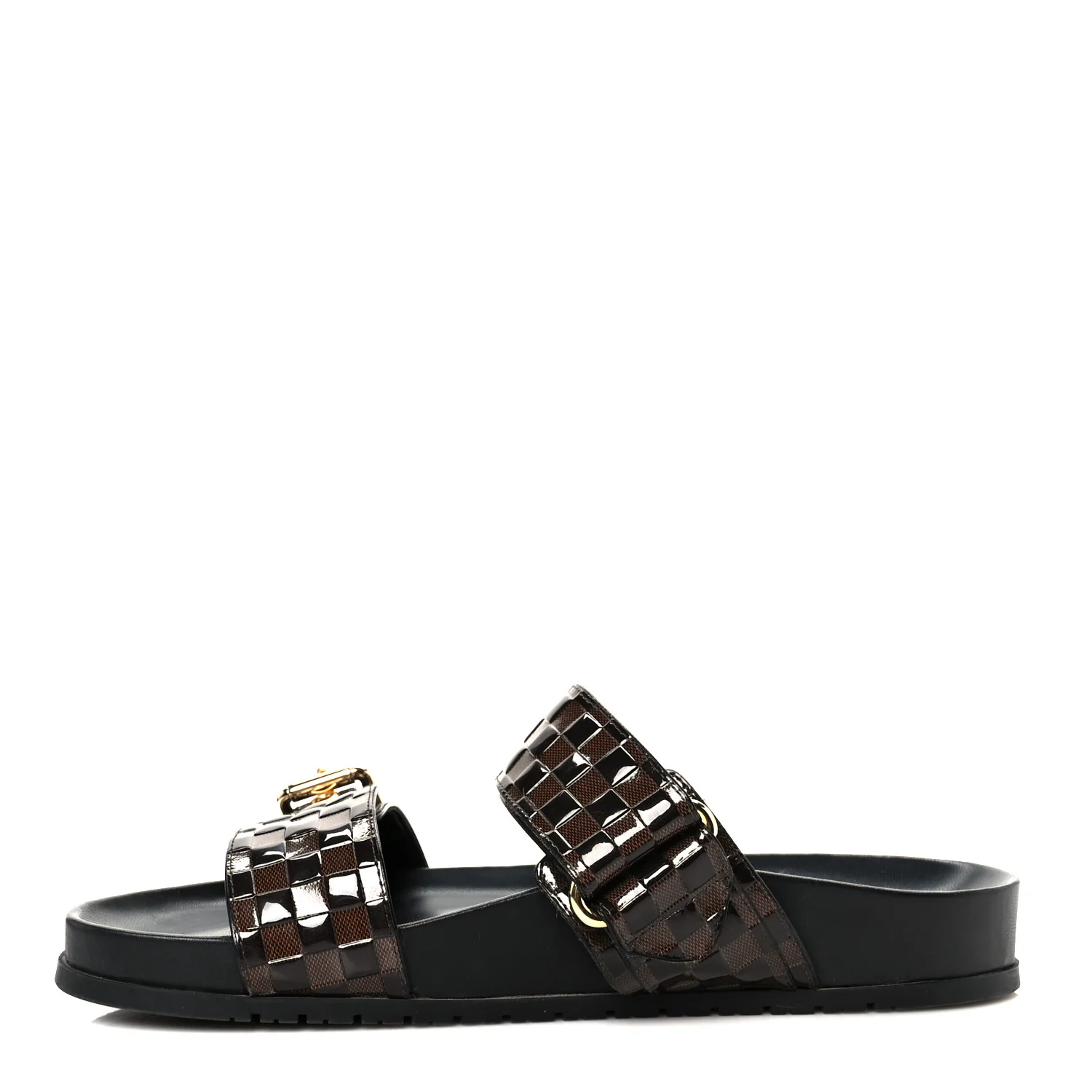 Damier Patent Calfskin Bom Dia Flat Sandals 38.5 Ebene