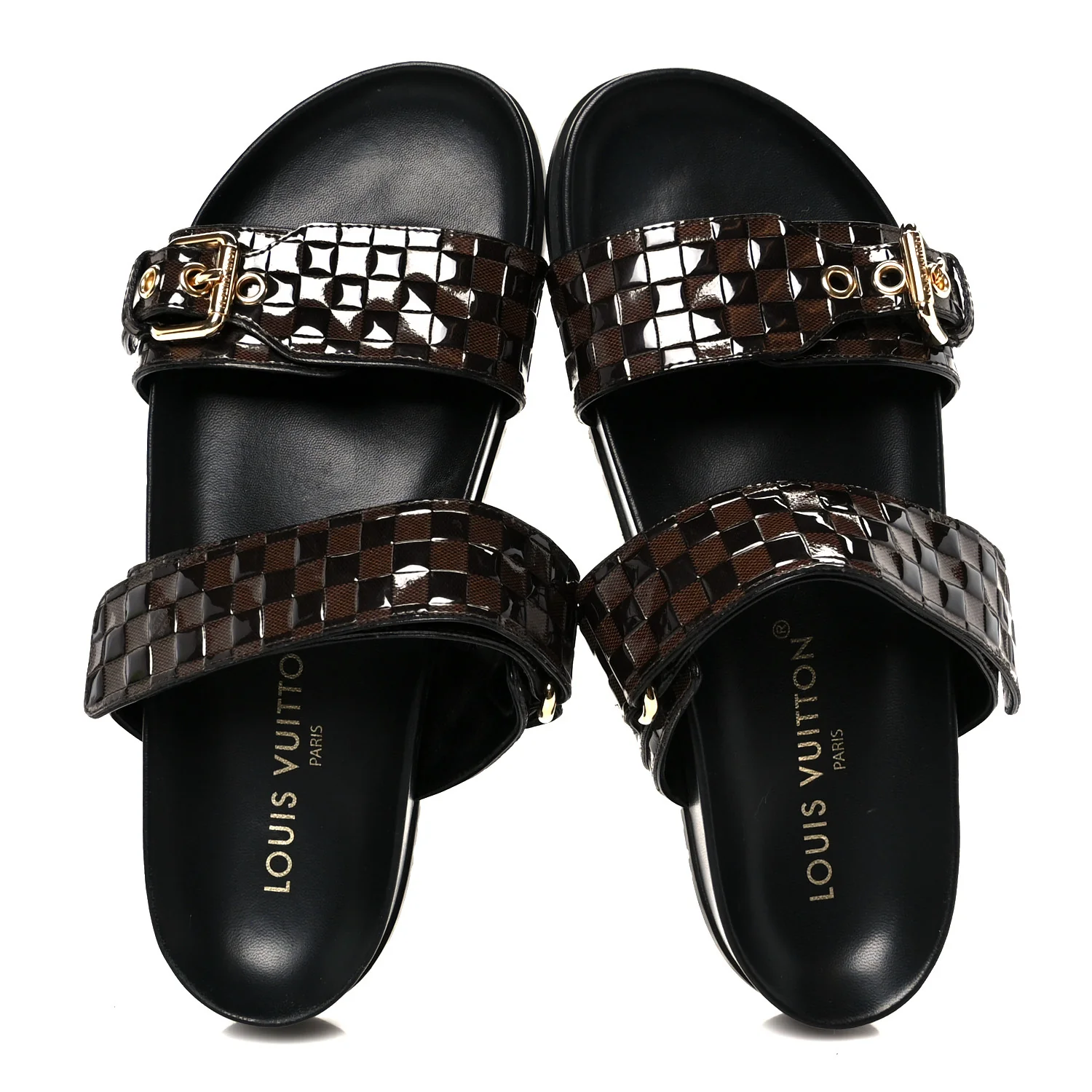 Damier Patent Calfskin Bom Dia Flat Sandals 38.5 Ebene - Image 2