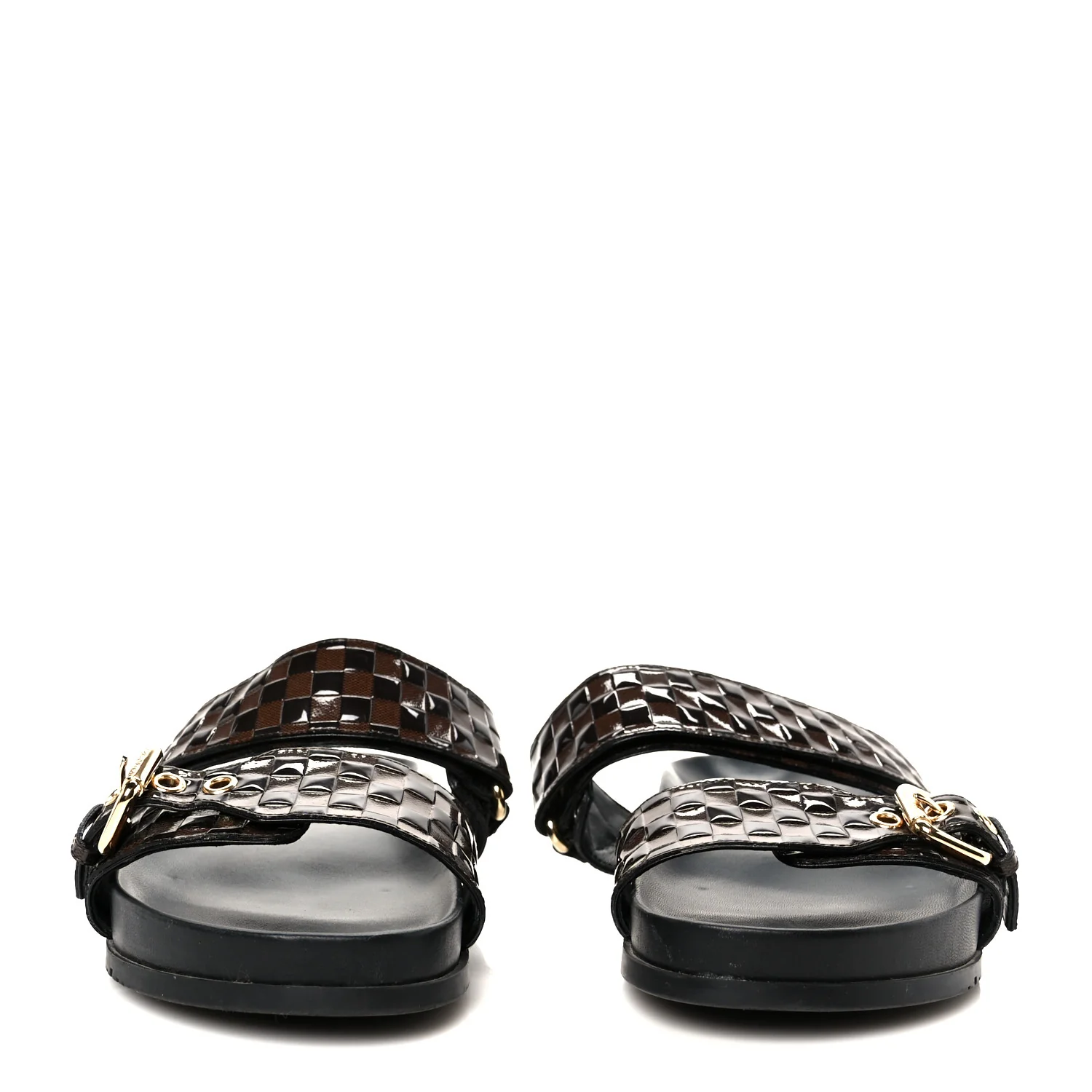 Damier Patent Calfskin Bom Dia Flat Sandals 38.5 Ebene - Image 3