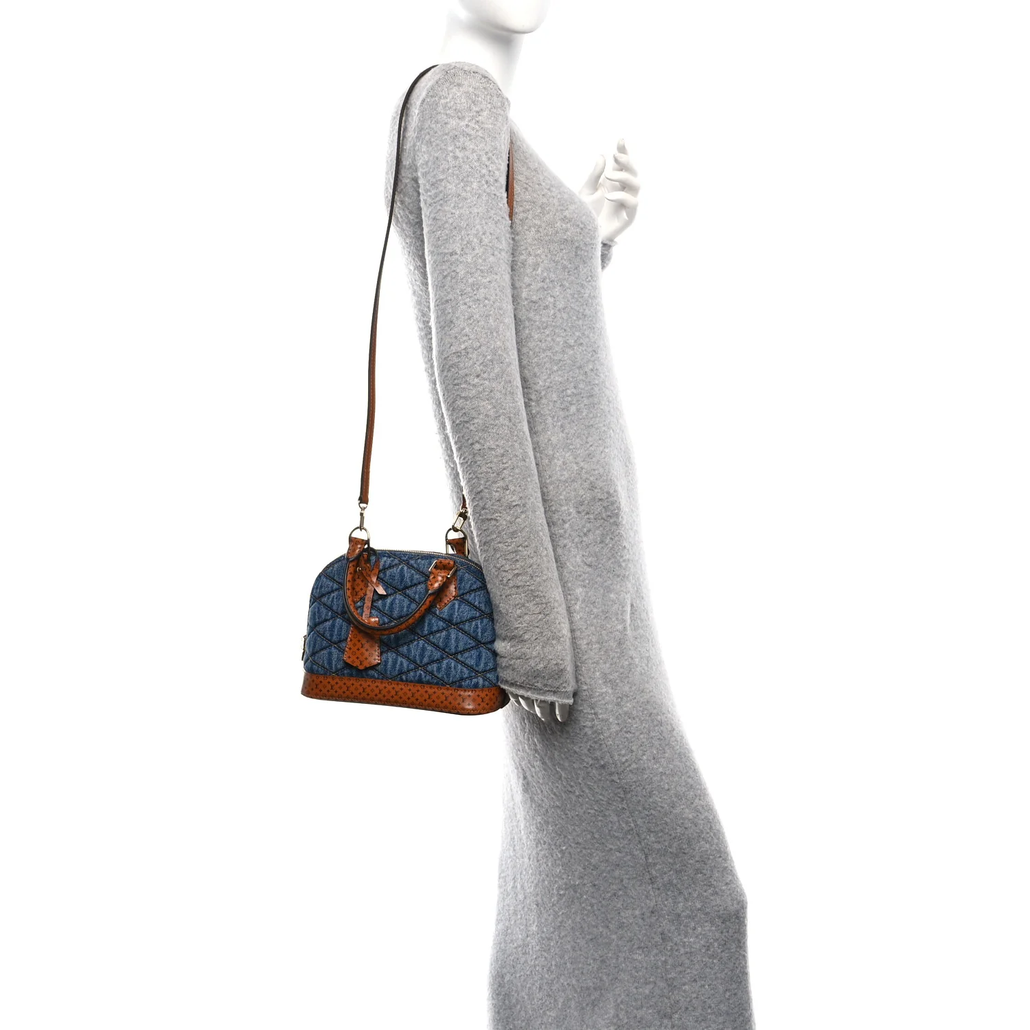 Denim Calfskin Reverse Monogram Malletage Alma BB Blue - Image 2