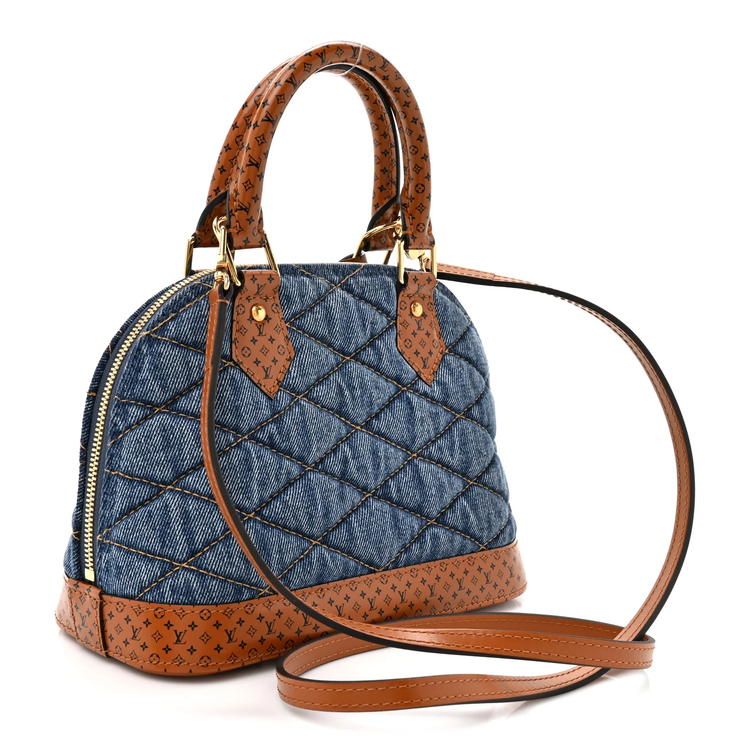 Denim Calfskin Reverse Monogram Malletage Alma BB Blue - Image 3