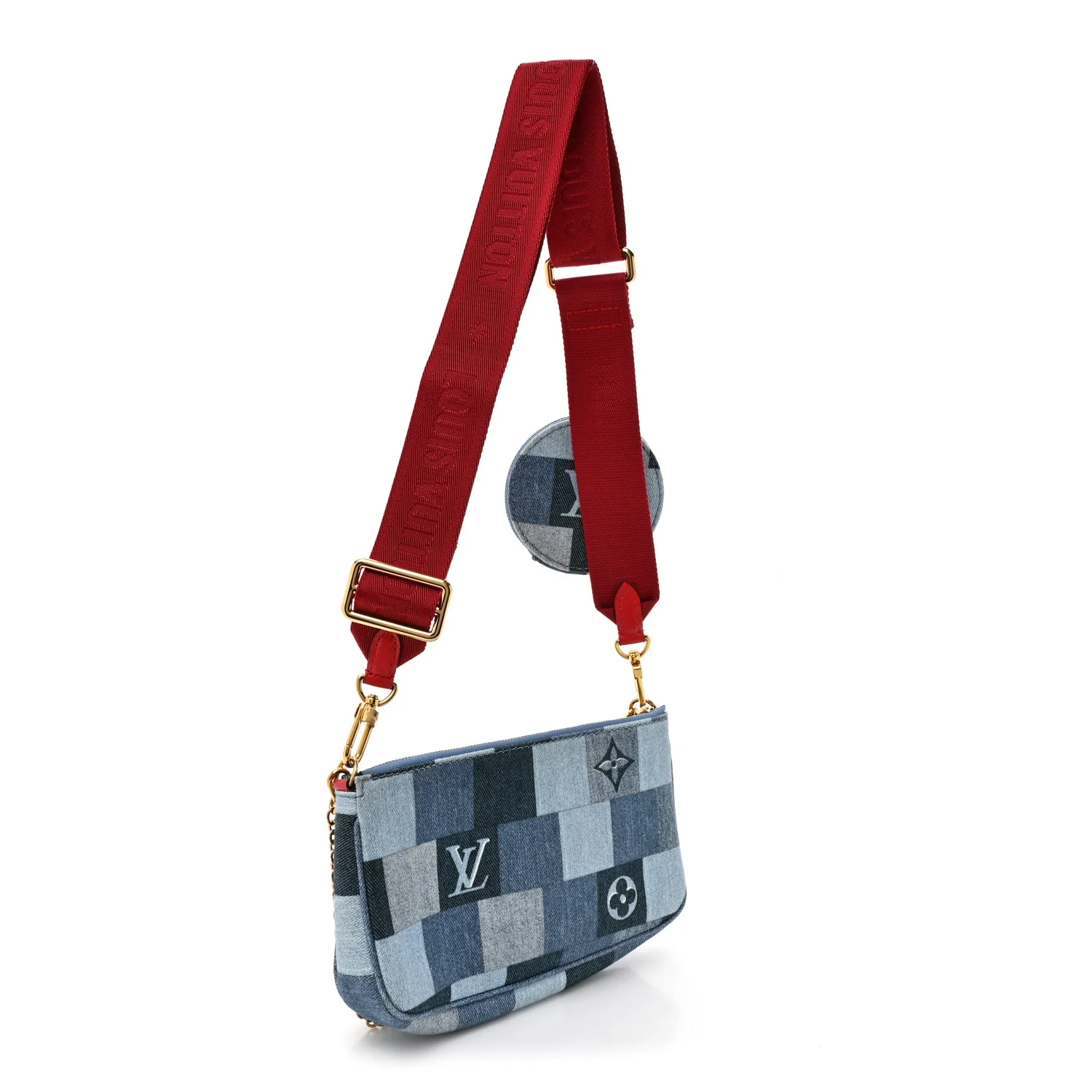 Denim Damier Monogram Patchwork Multi Pochette Accessories Blue Rouge - Image 3