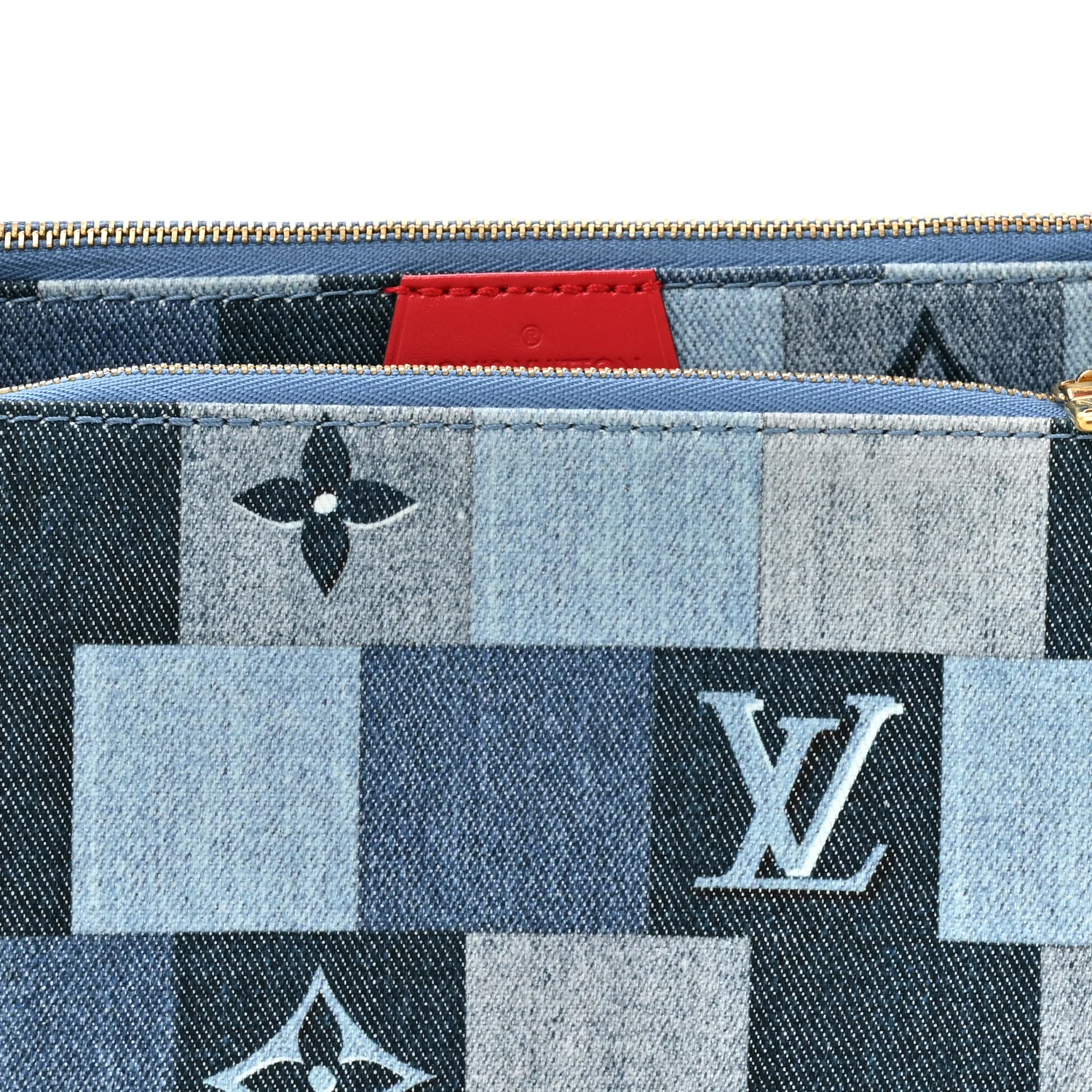 Denim Damier Monogram Patchwork Multi Pochette Accessories Blue Rouge - Image 8