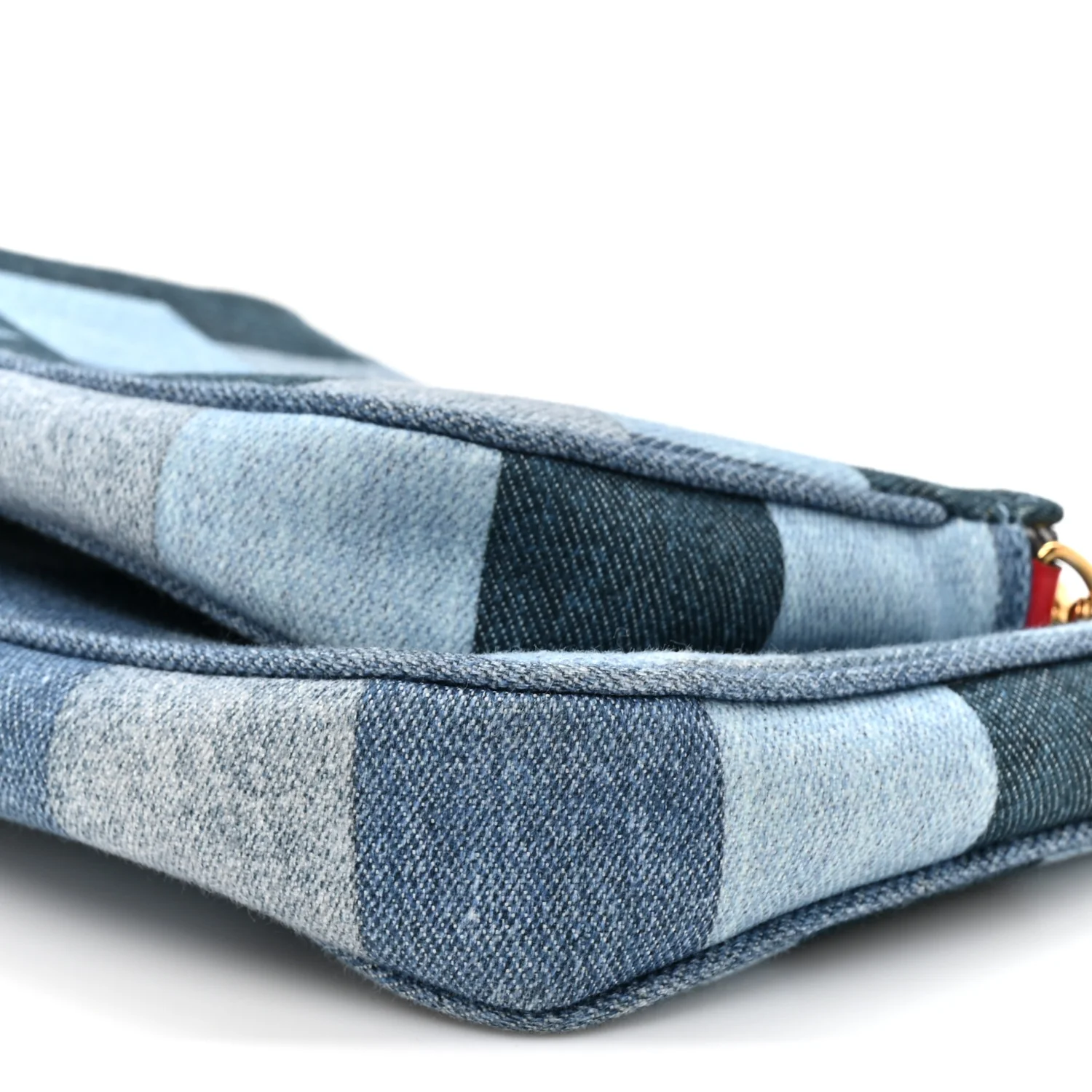 Denim Damier Monogram Patchwork Multi Pochette Accessories Blue Rouge - Image 9