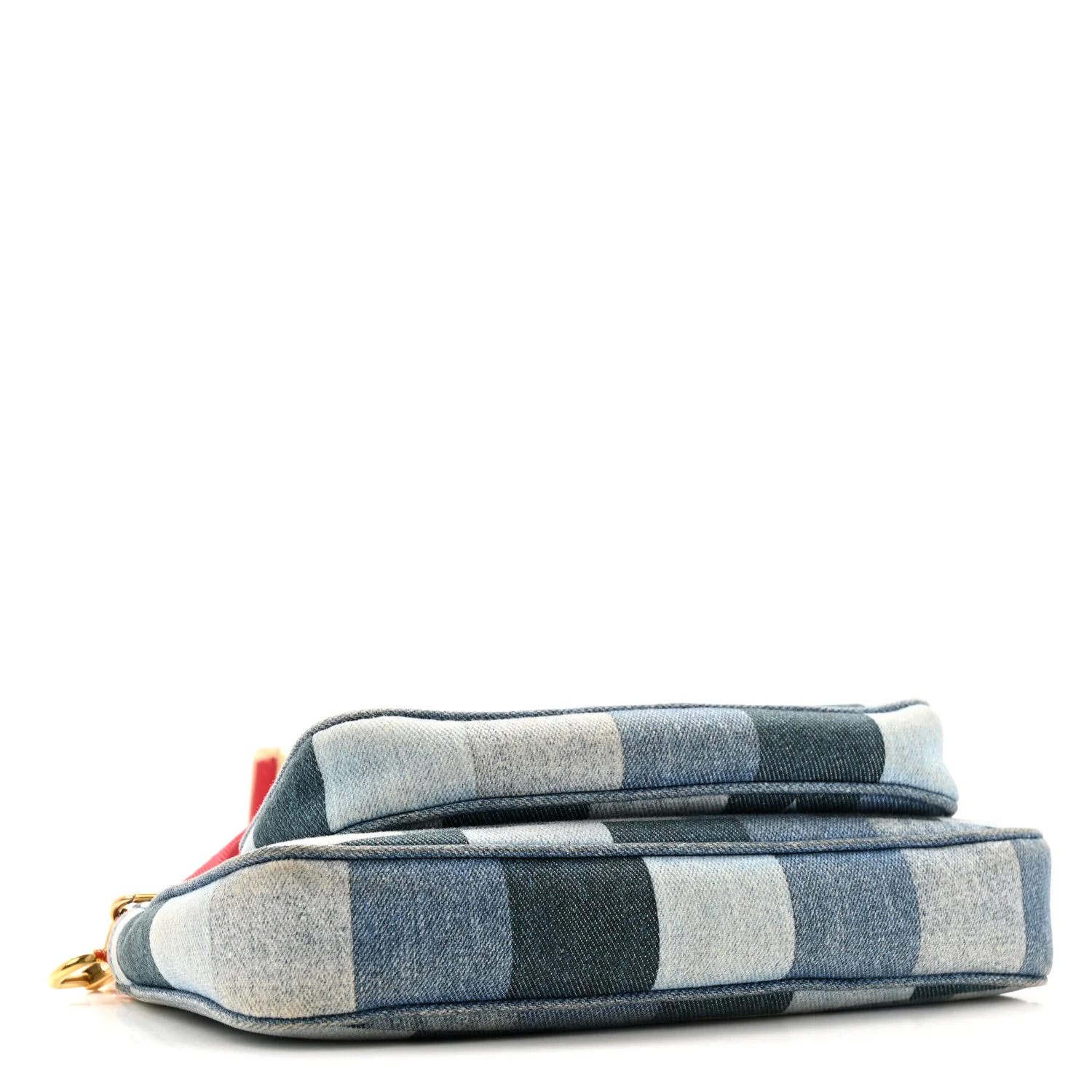 Denim Damier Monogram Patchwork Multi Pochette Accessories Blue Rouge - Image 4