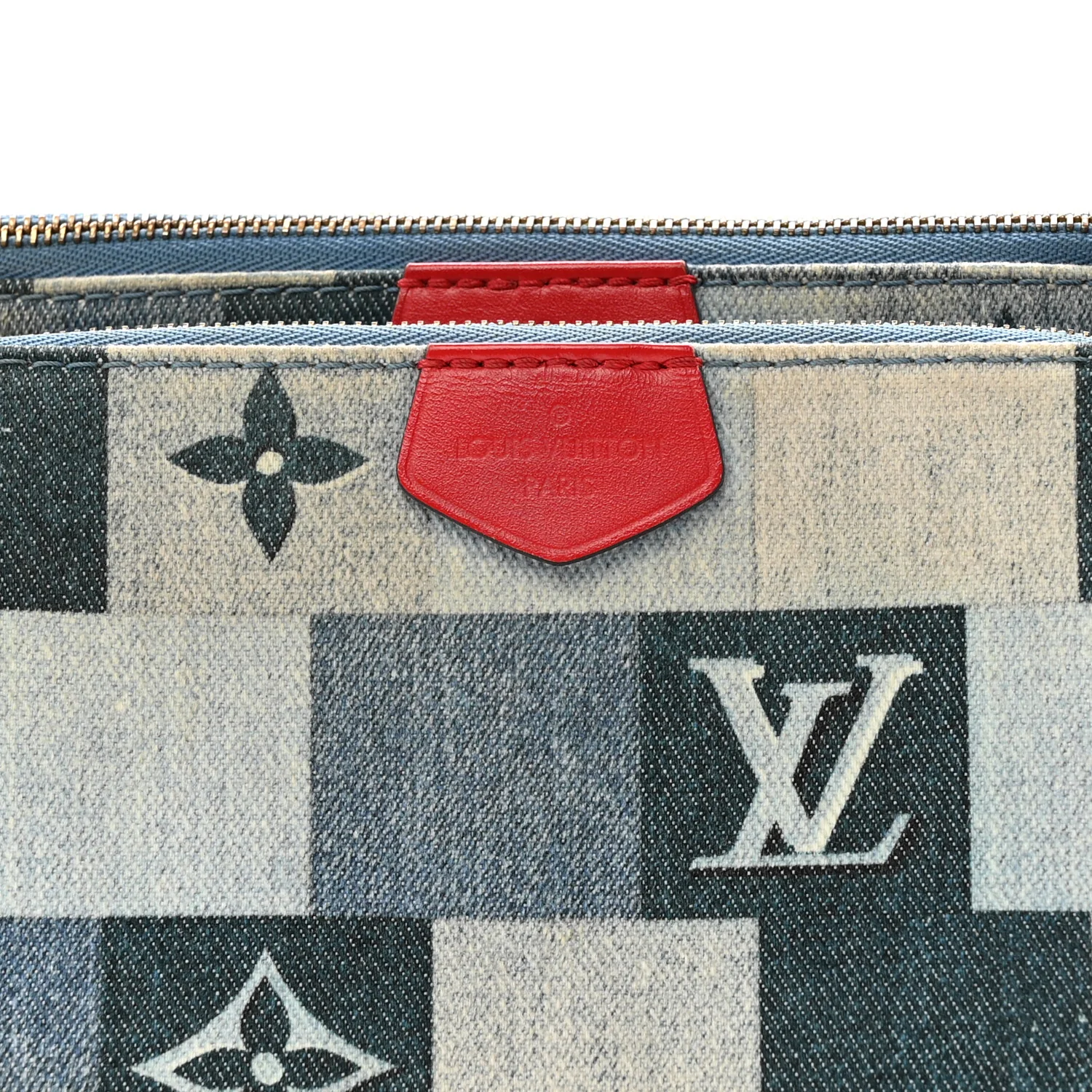 Denim Damier Monogram Patchwork Multi Pochette Accessories Blue Rouge - Image 9