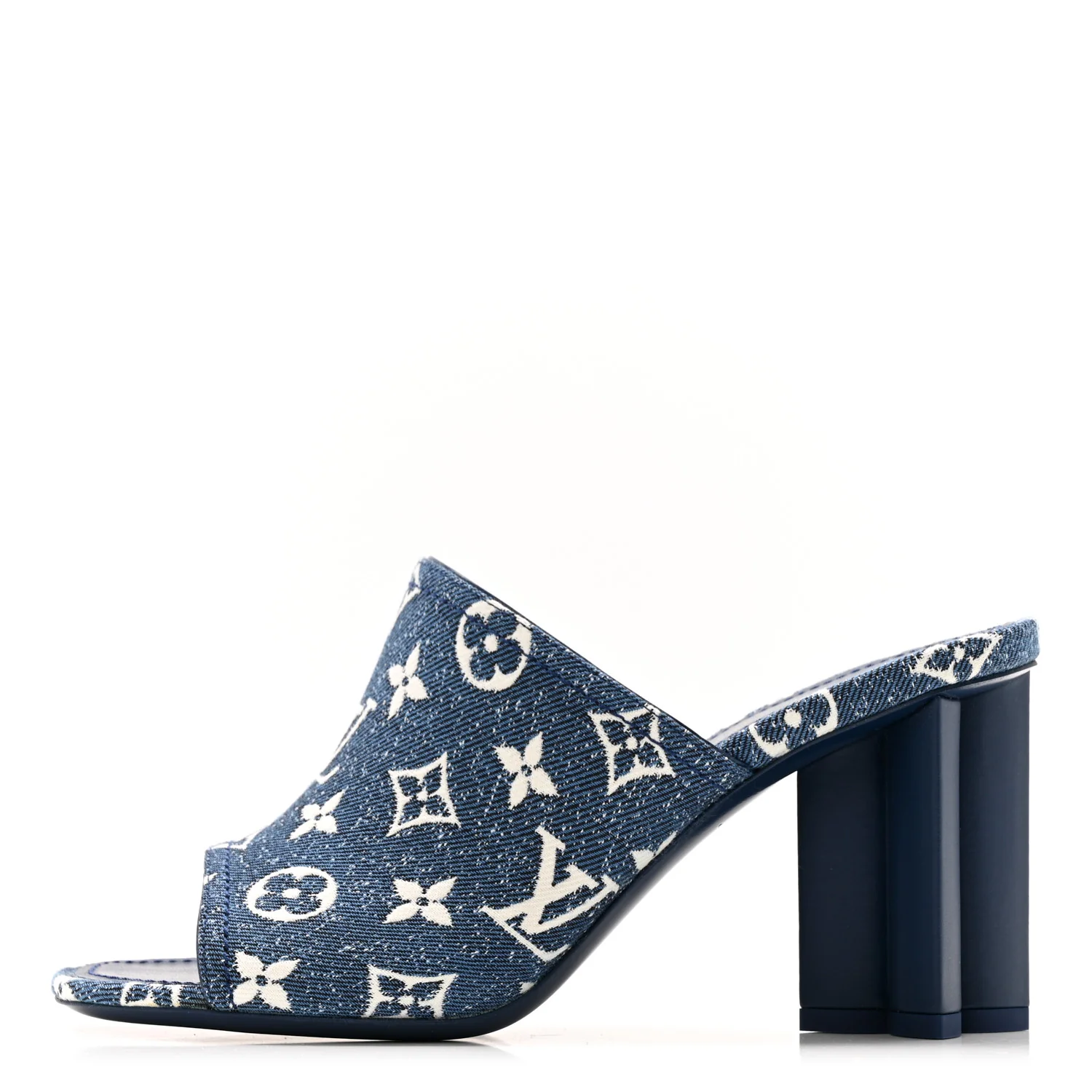 Denim Monogram Silhouette Mules 39 Navy Blue