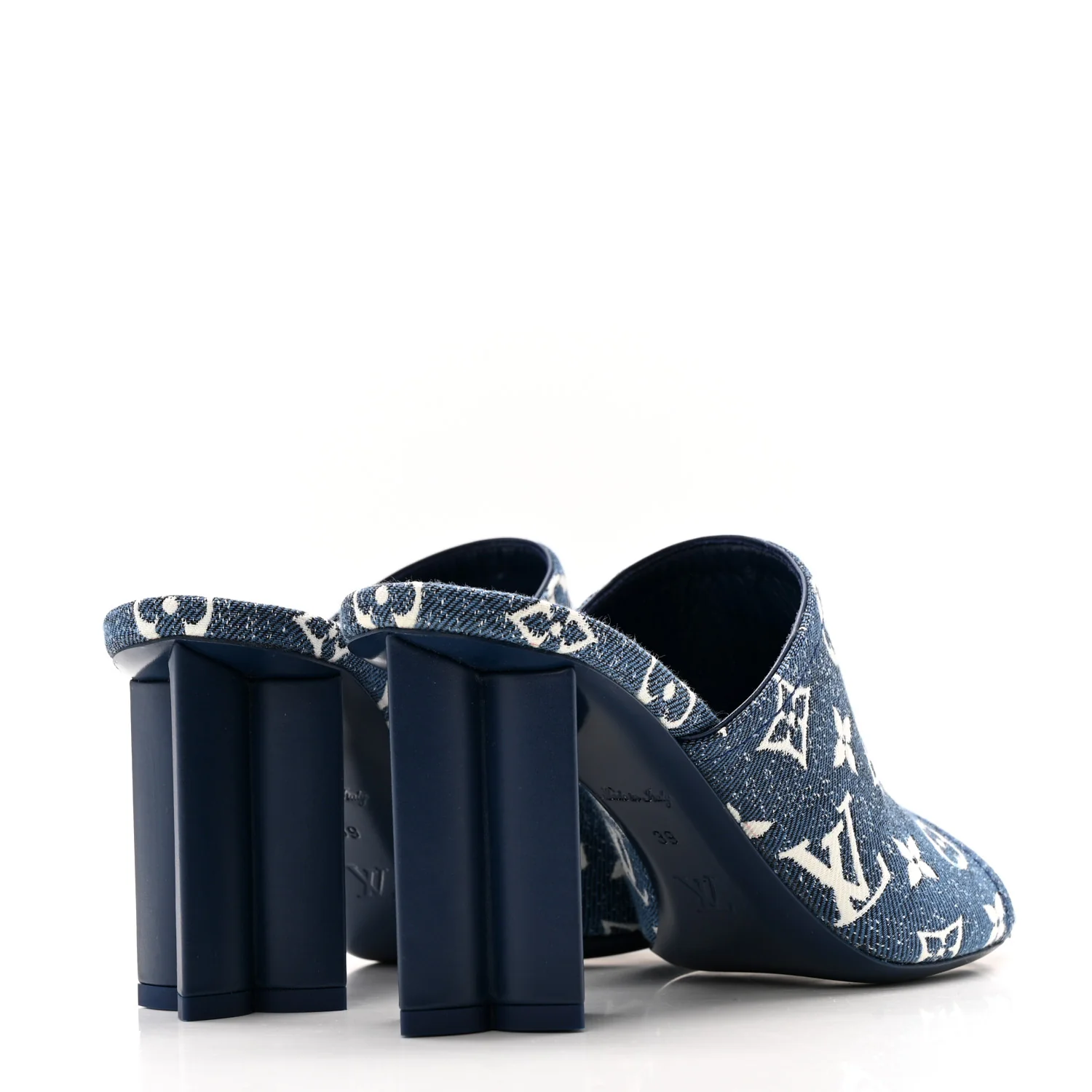 Denim Monogram Silhouette Mules 39 Navy Blue - Image 5