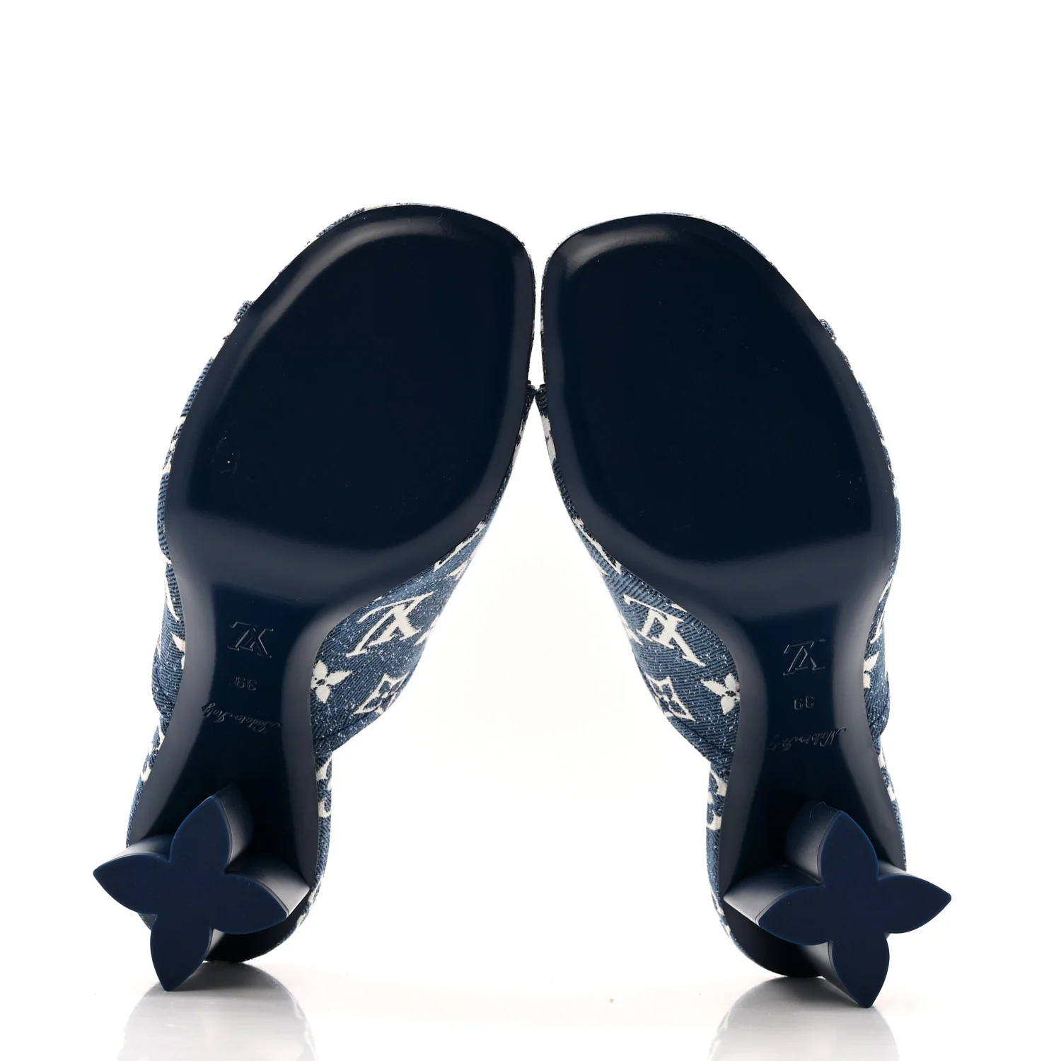 Denim Monogram Silhouette Mules 39 Navy Blue - Image 6