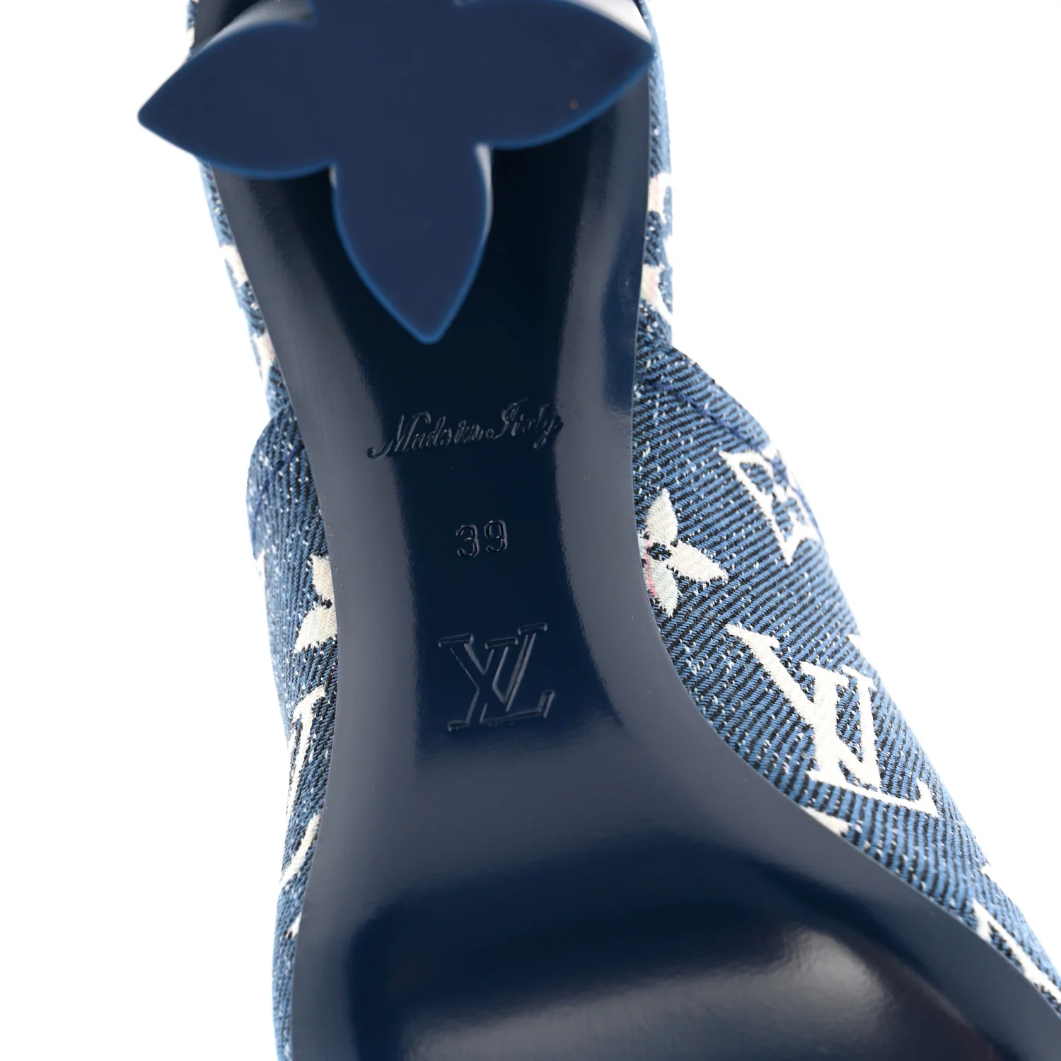 Denim Monogram Silhouette Mules 39 Navy Blue - Image 7