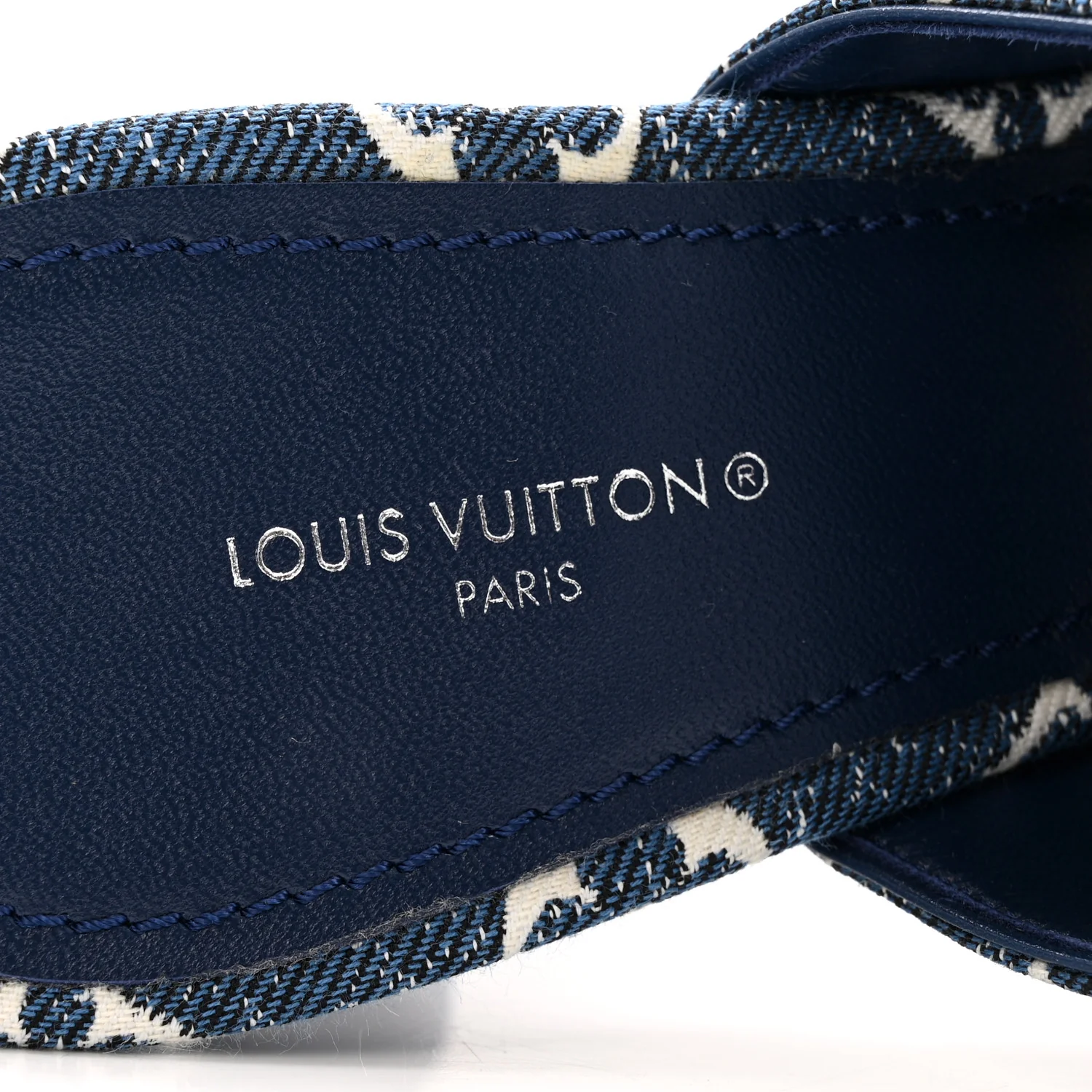 Denim Monogram Silhouette Mules 39 Navy Blue - Image 8