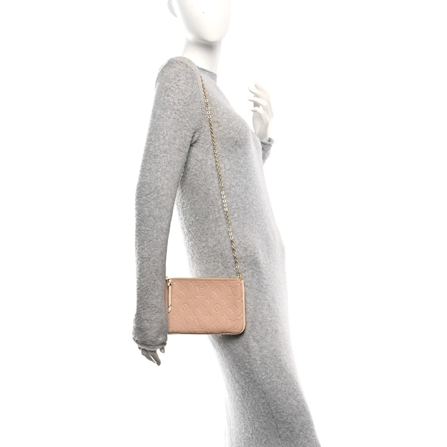 Empreinte Double Zip Pochette Beige Rose Creme - Image 2