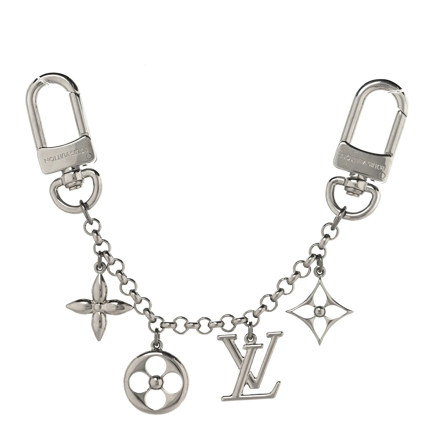 Enamel Fleur De Monogram Bag Charm Chain Silver