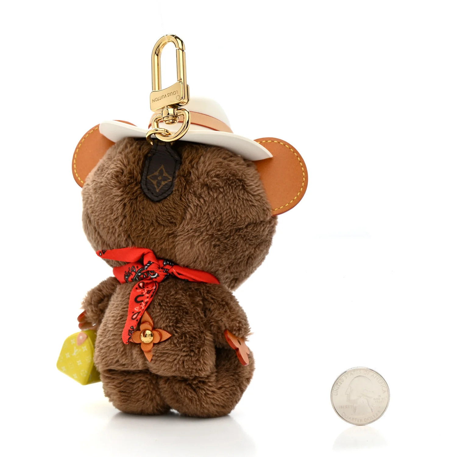 Faux Fur LV Louis Bear Western Bag Charm Key Holder Red - Image 2
