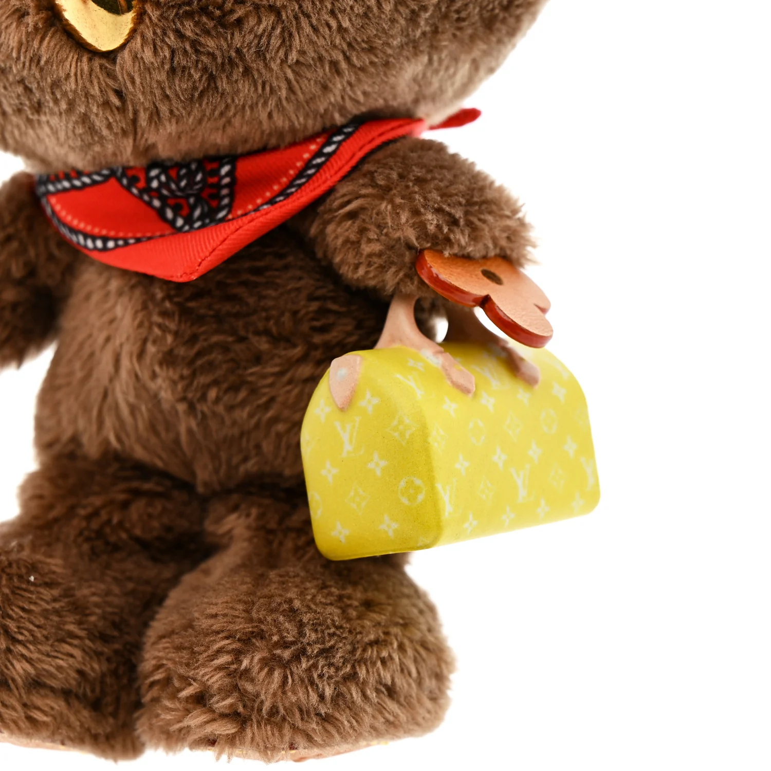 Faux Fur LV Louis Bear Western Bag Charm Key Holder Red - Image 4